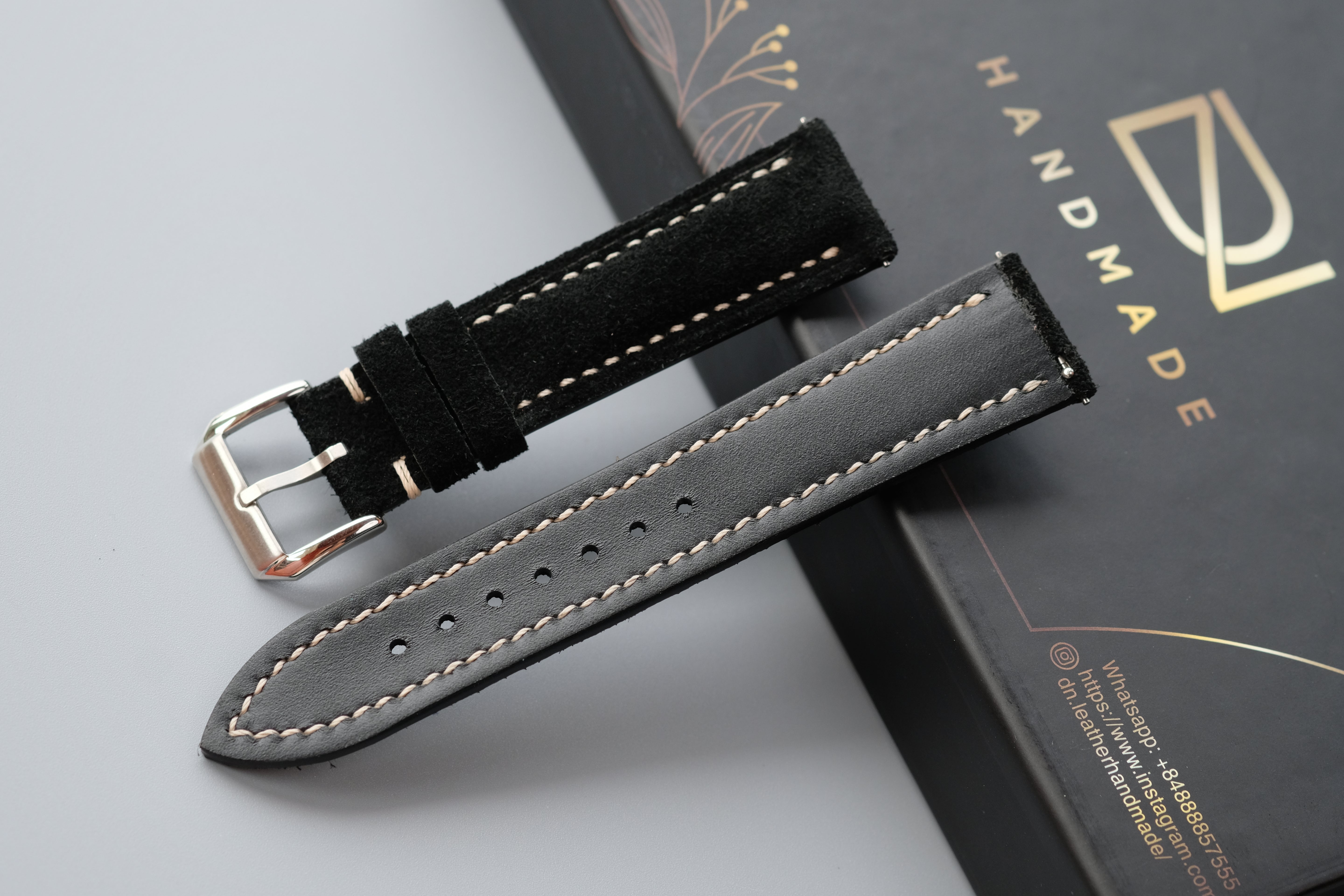 Black Suede Leather Watch Strap – Custom Sizes 10mm to 26mm