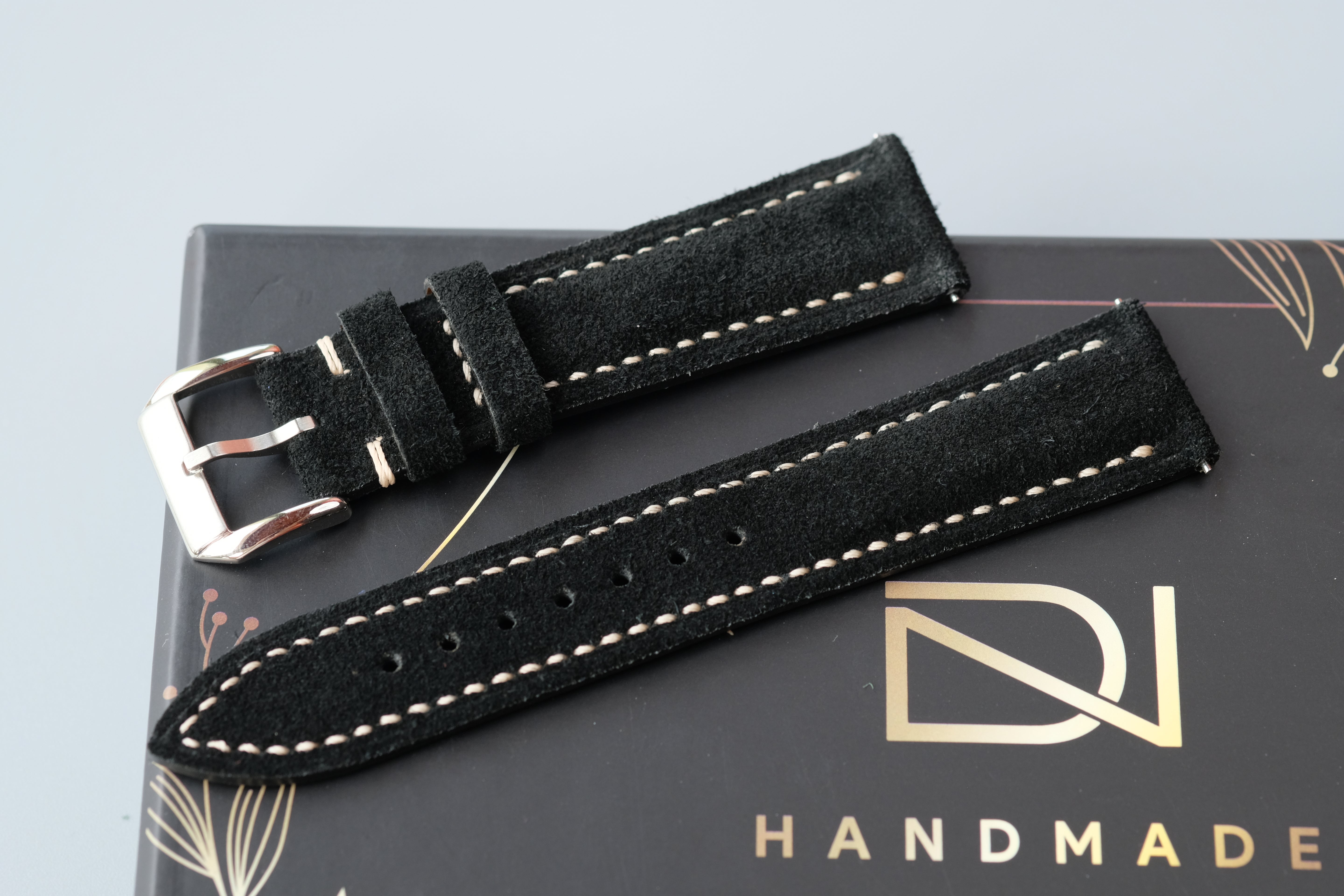 Black Suede Leather Watch Strap – Custom Sizes 10mm to 26mm