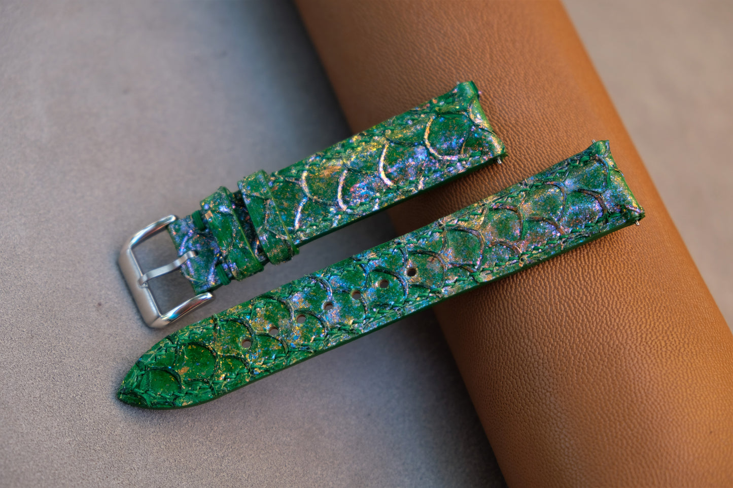 Light Green Carp Leather Watch Strap