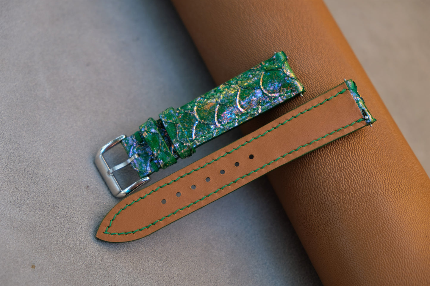 Light Green Carp Leather Watch Strap