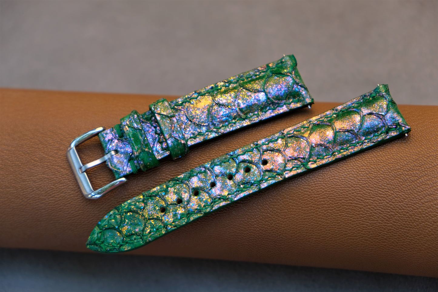 Light Green Carp Leather Watch Strap