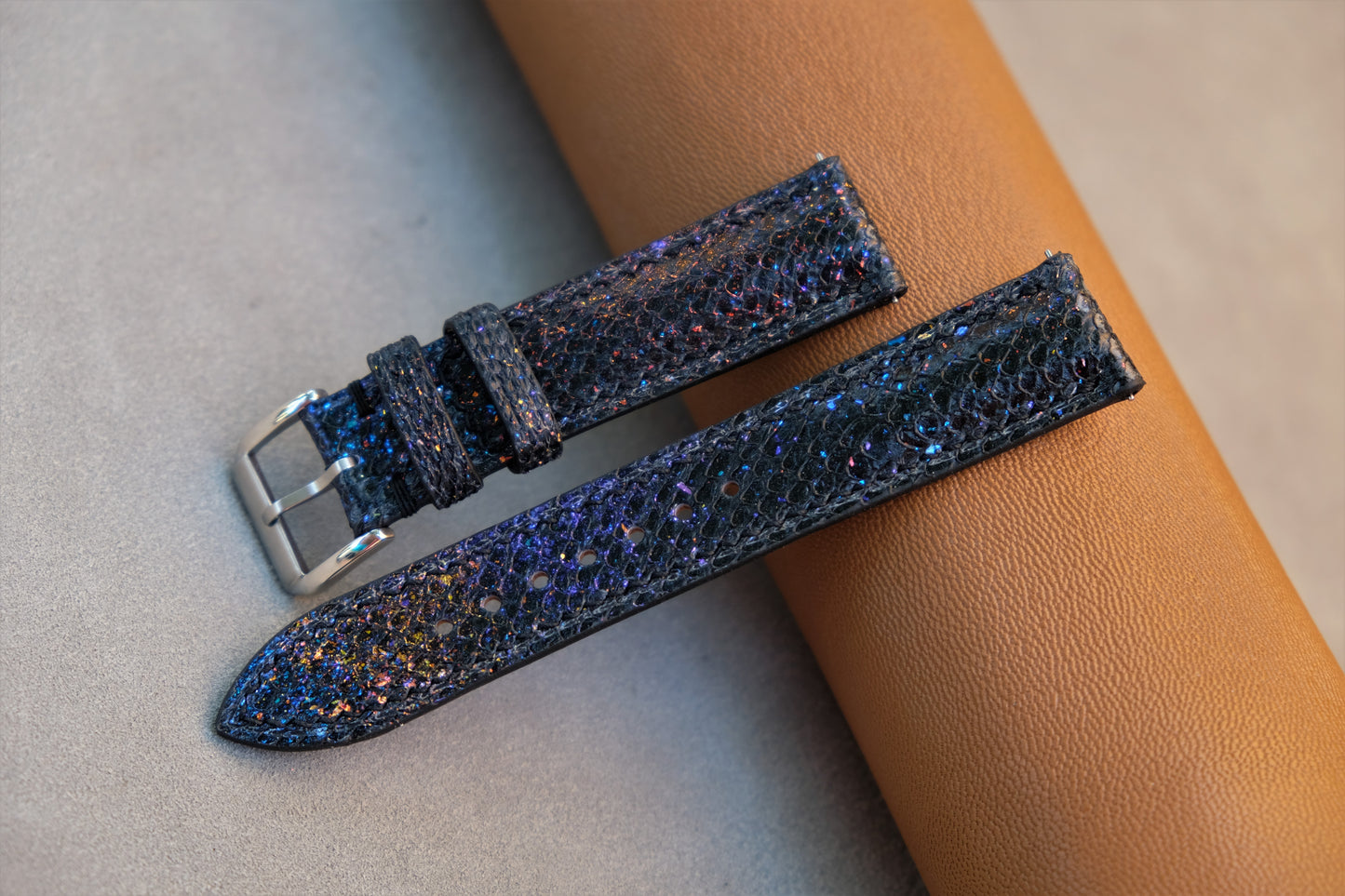 Black GALAXY Salmon Leather Watch Strap