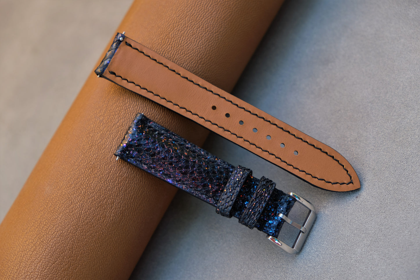 Black GALAXY Salmon Leather Watch Strap