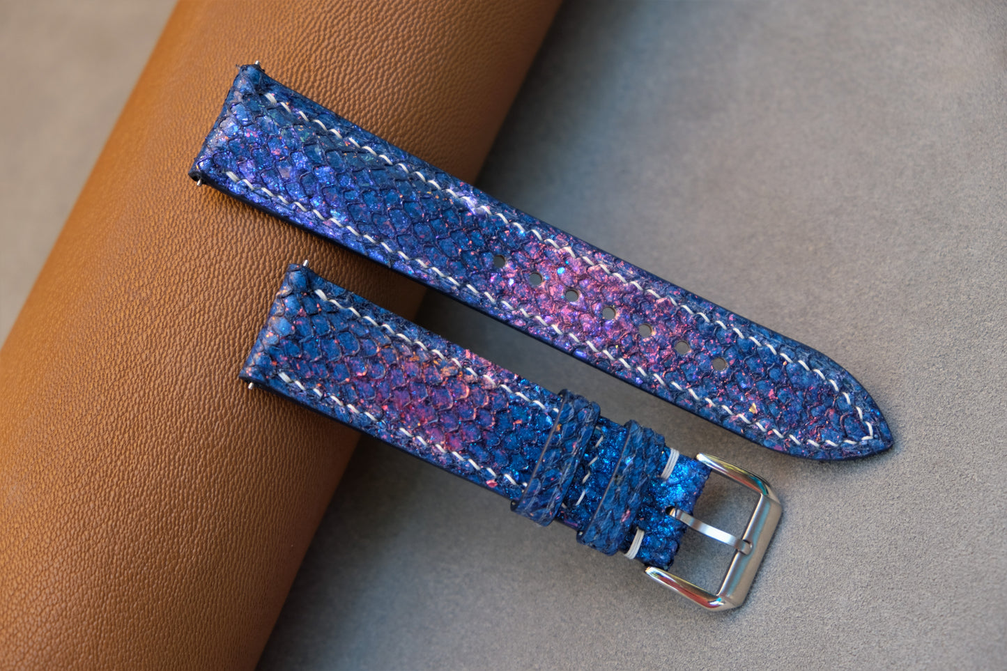 Blue Salmon Leather Watch Strap