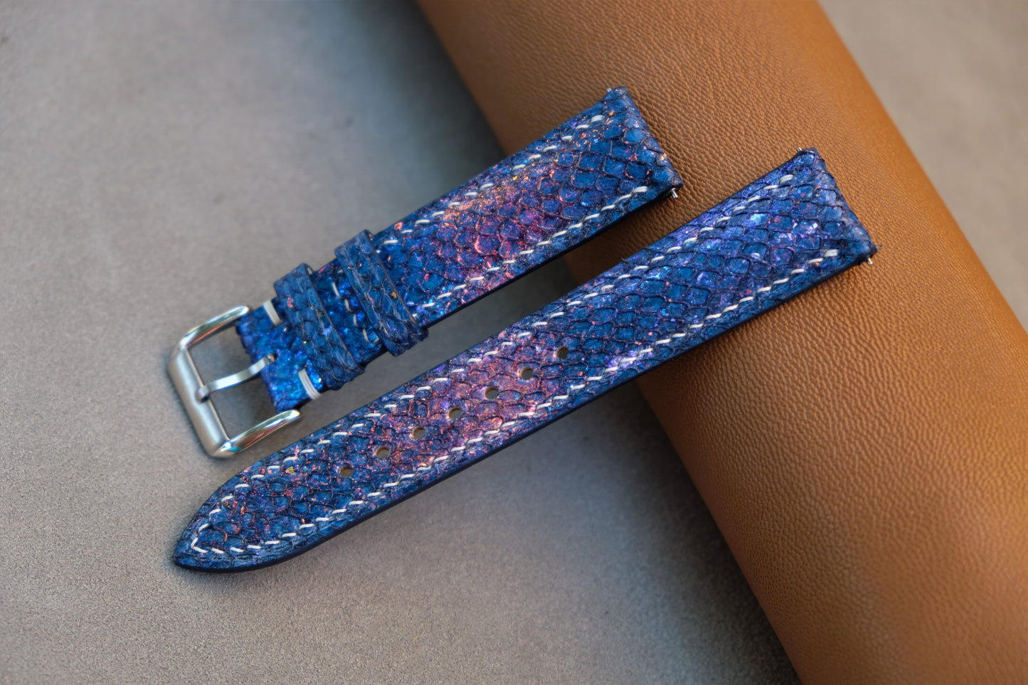 Blue Salmon Leather Watch Strap