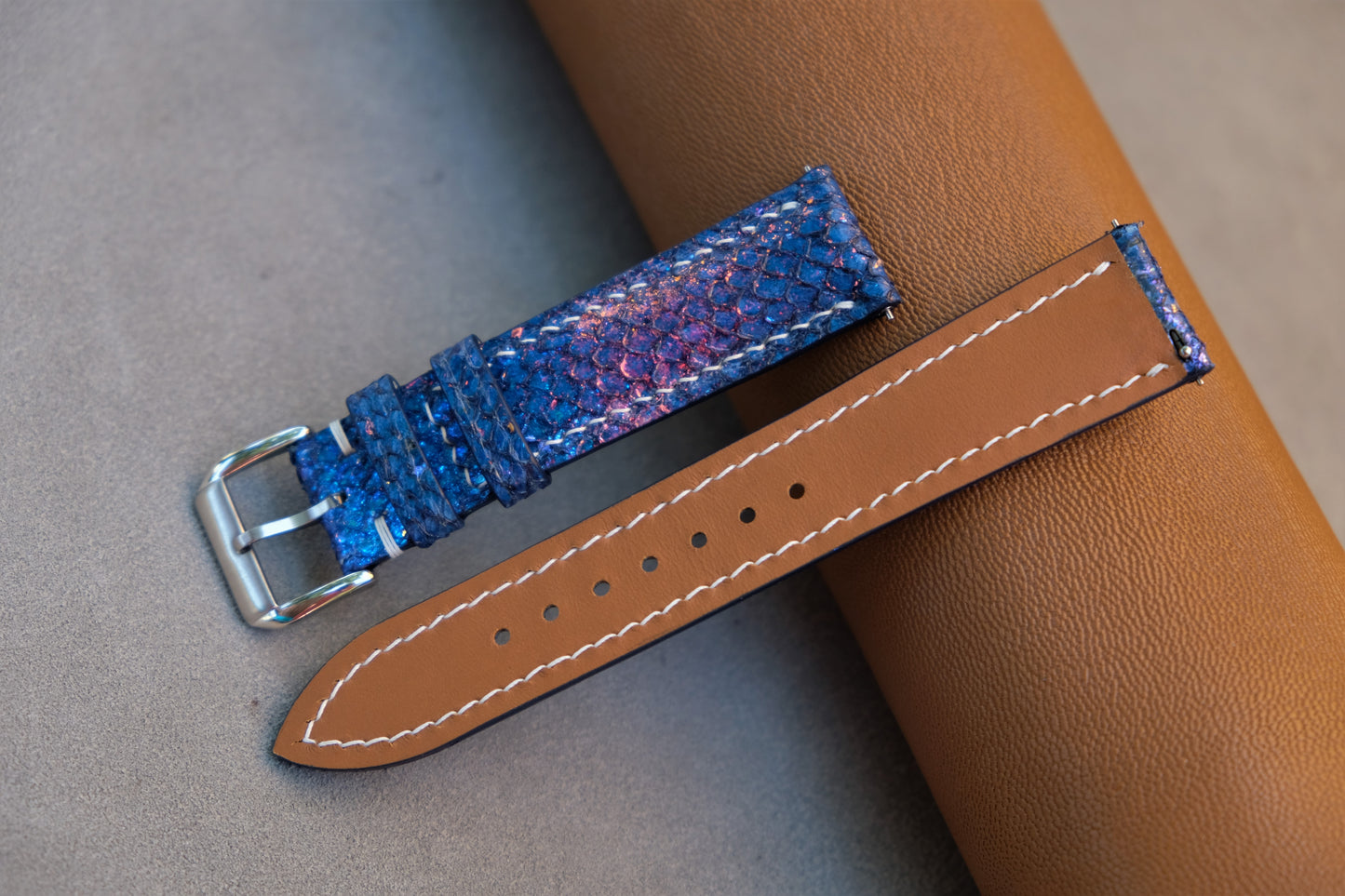 Blue Salmon Leather Watch Strap