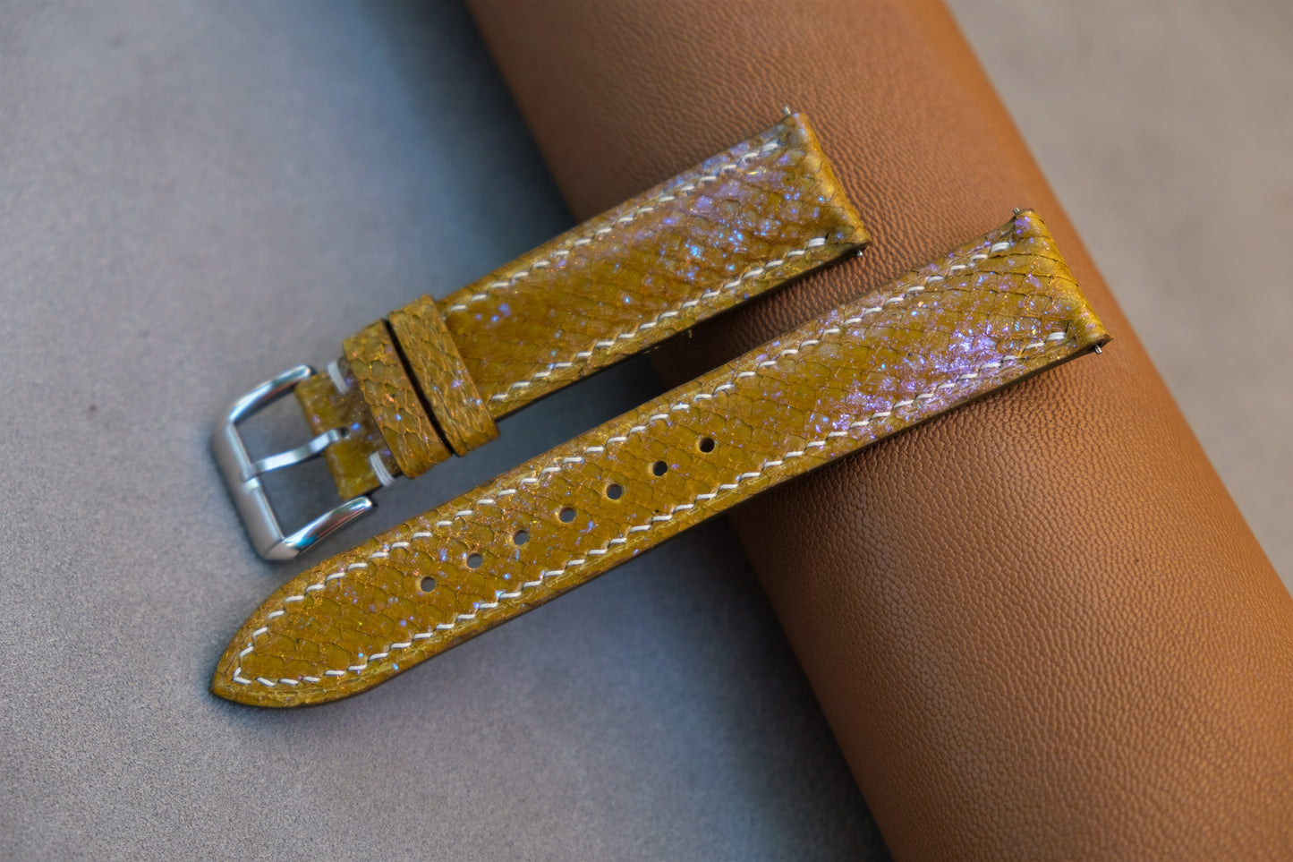 Yellow Salmon Leather Watch Strap