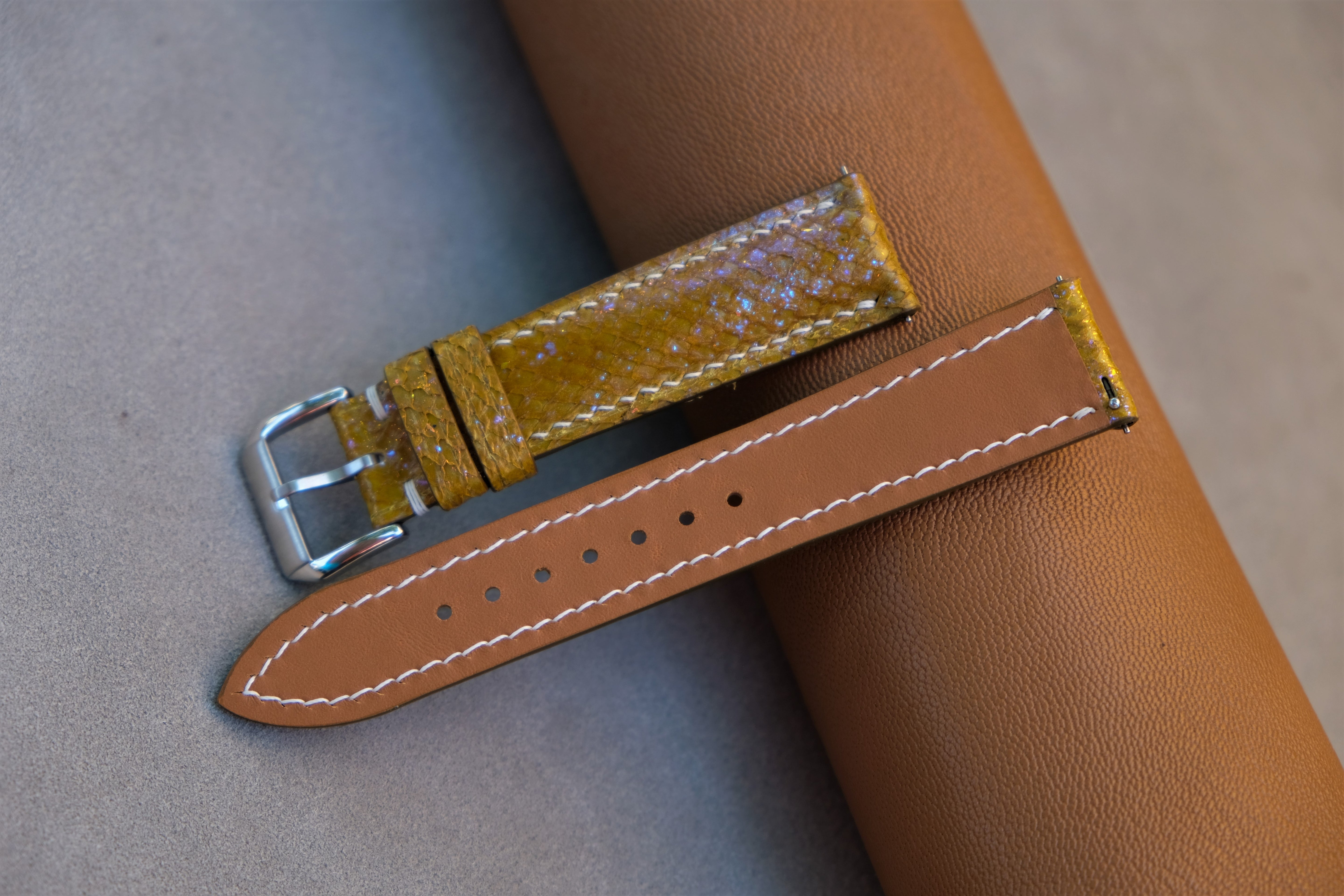Yellow Salmon Leather Watch Strap