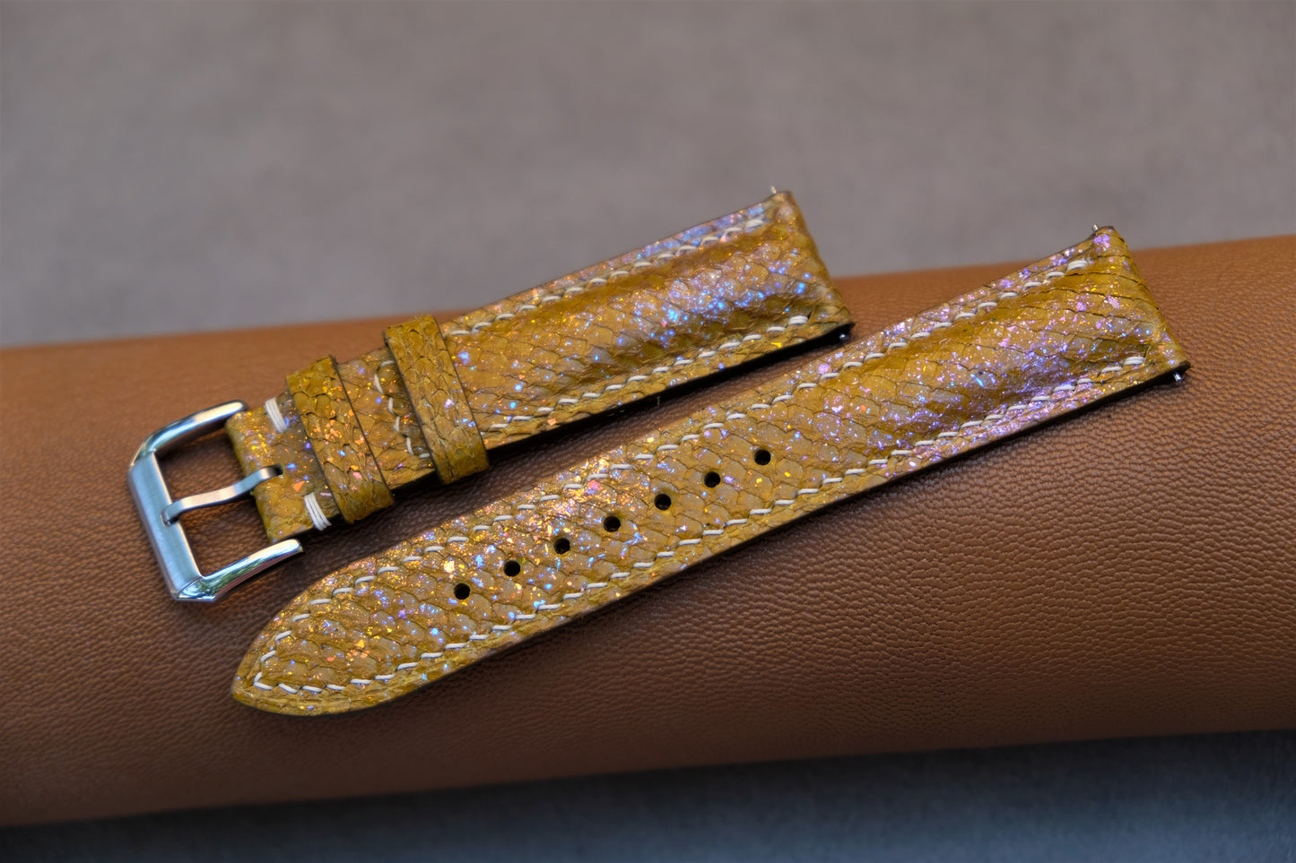 Yellow Salmon Leather Watch Strap