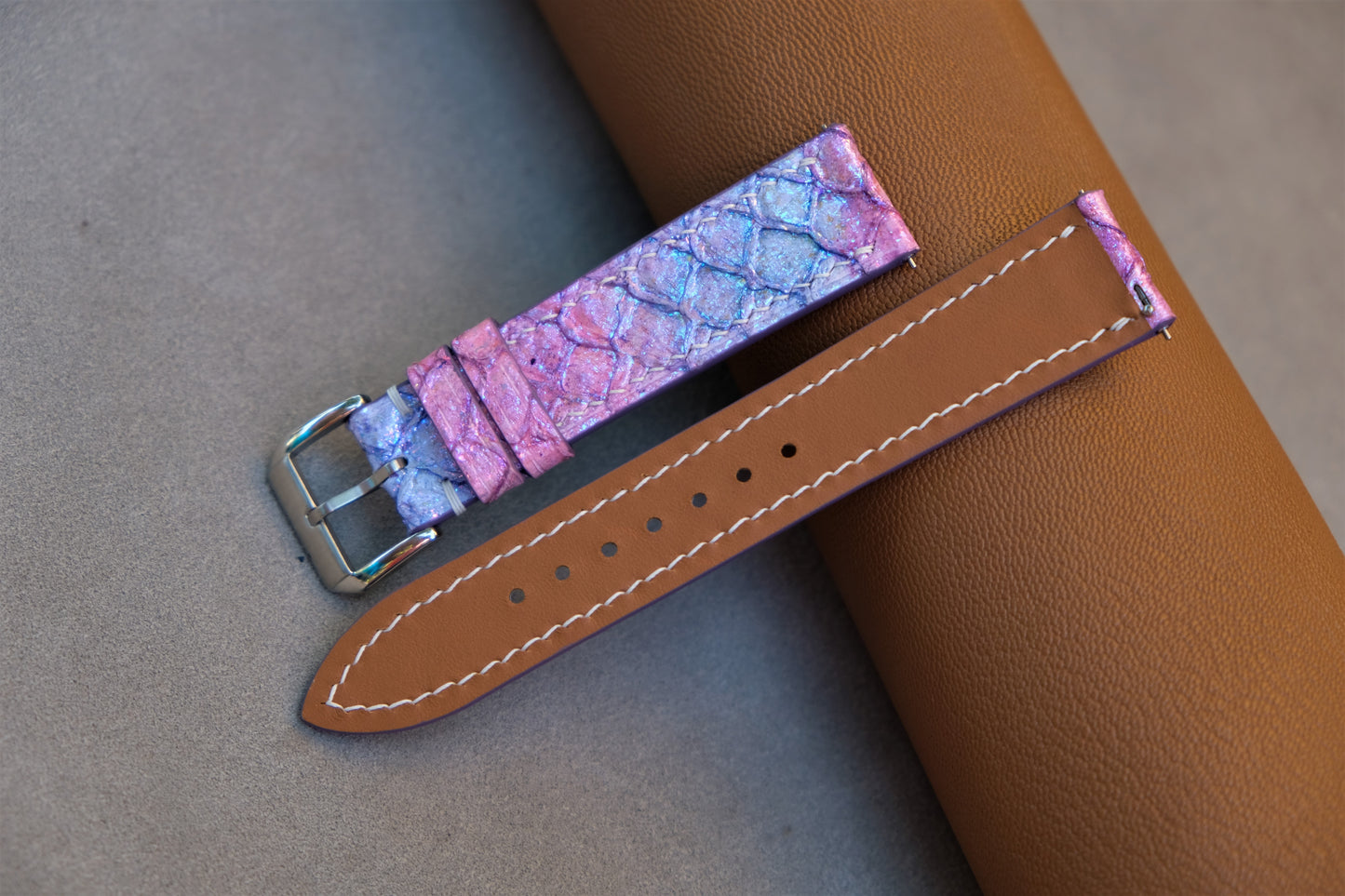 Light Pink Carp Leather Watch Strap