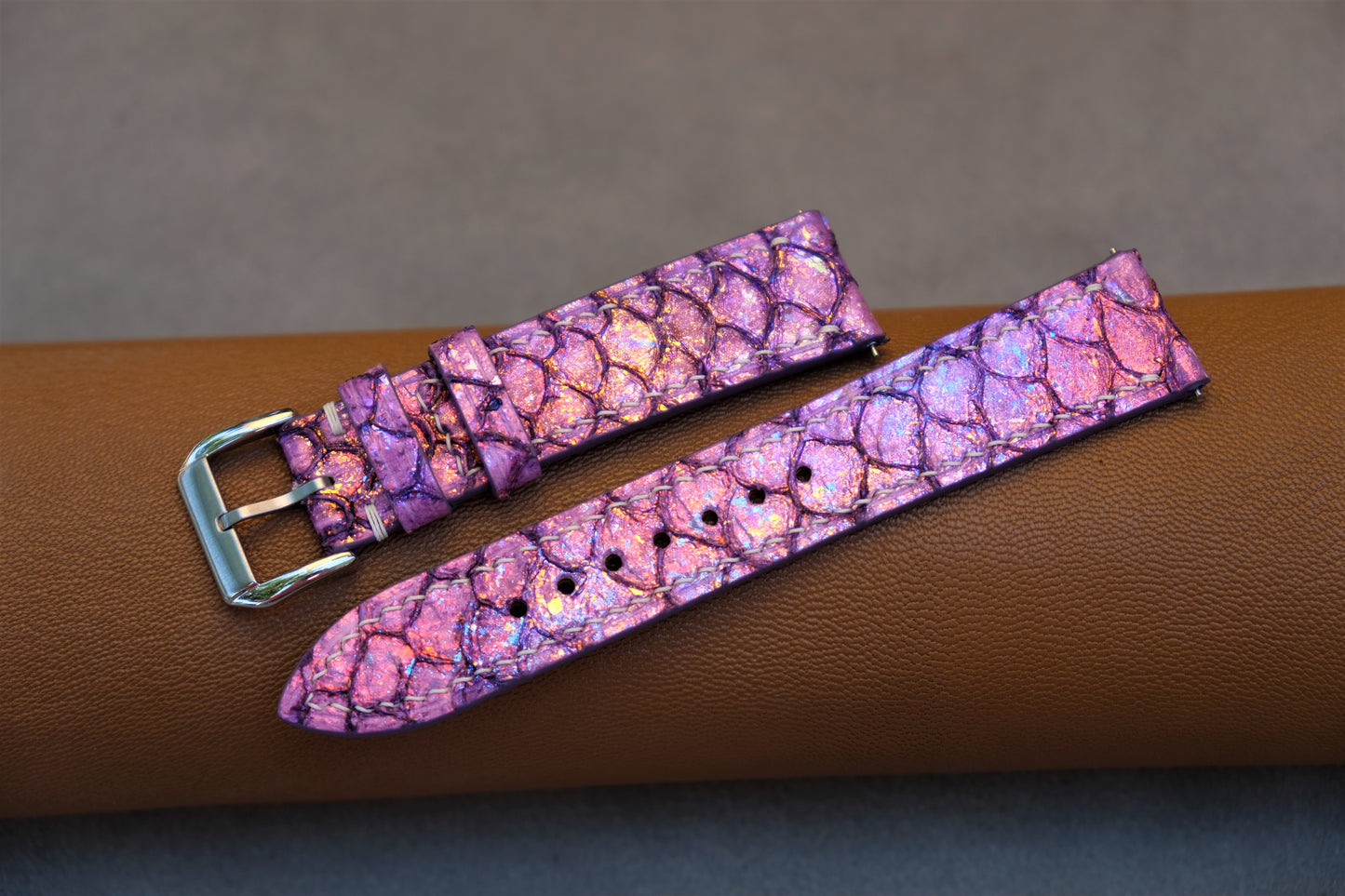 Pink Carp Leather Watch Strap