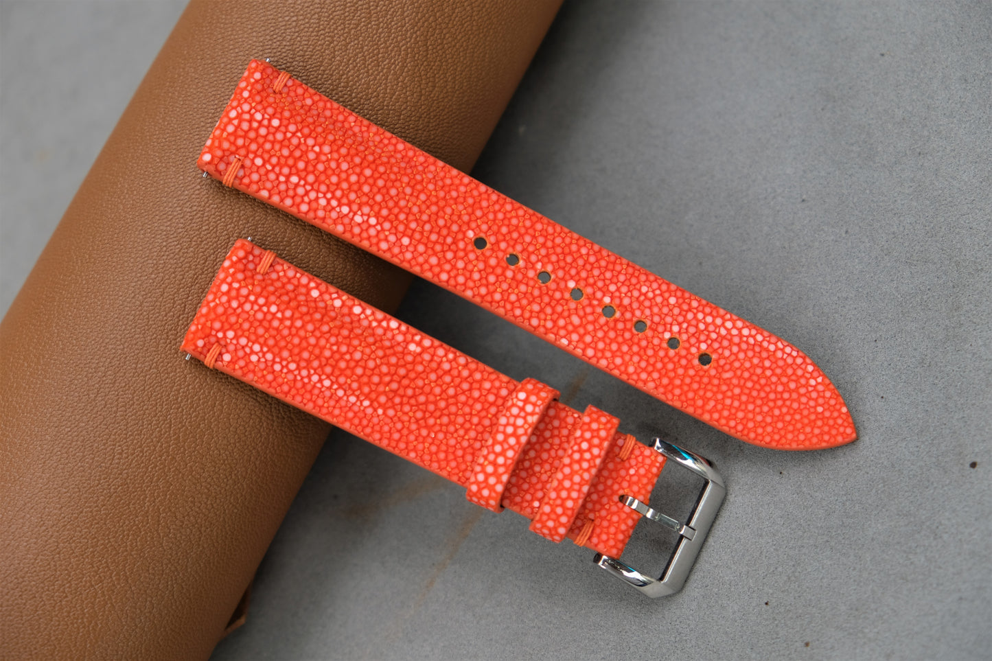 Orange Stingray Leather Watch Strap