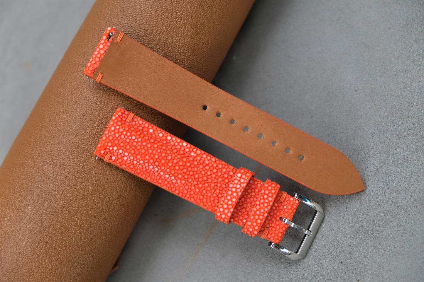 Orange Stingray Leather Watch Strap