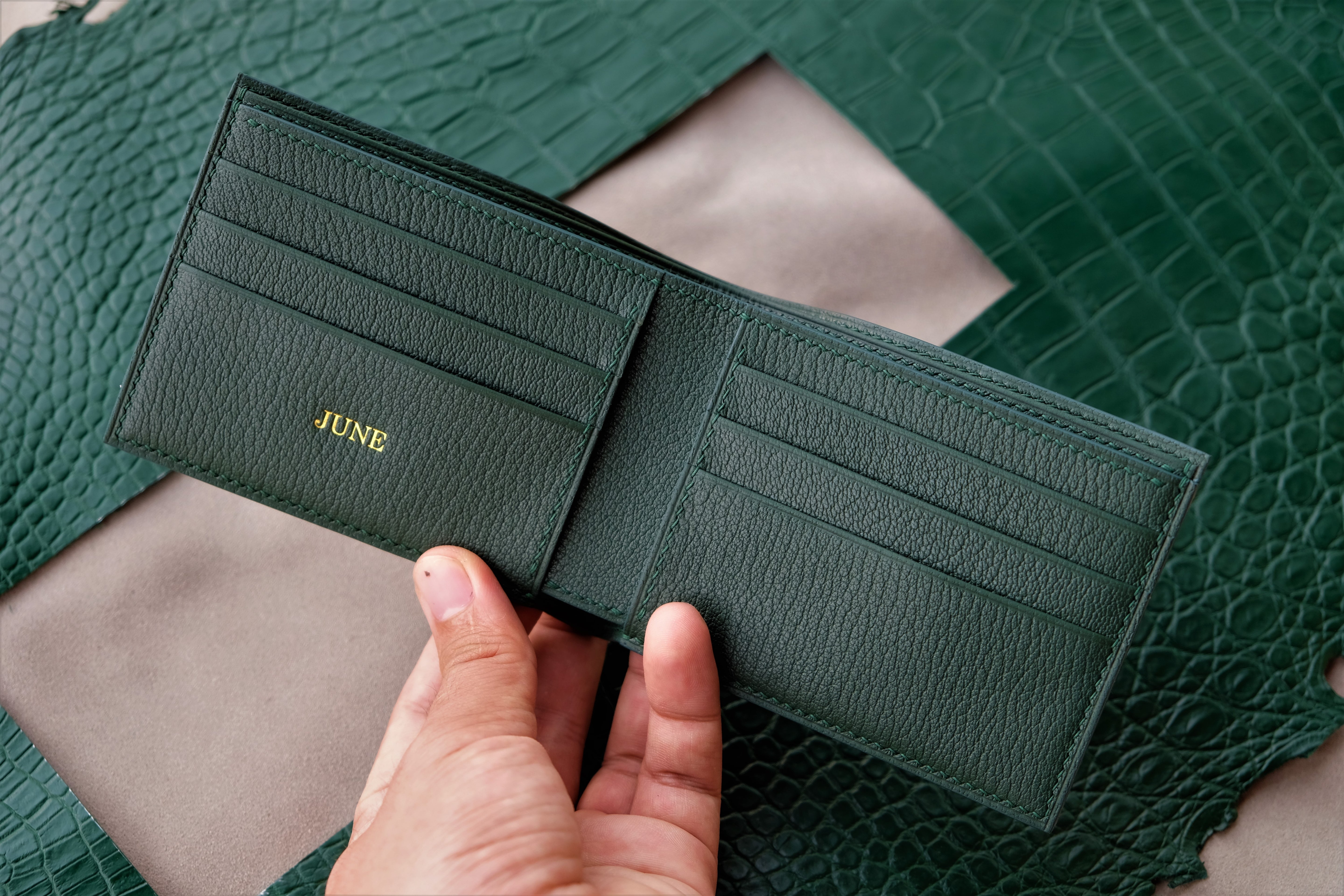 Made-to-Order Green Alligator Leather Wallet
