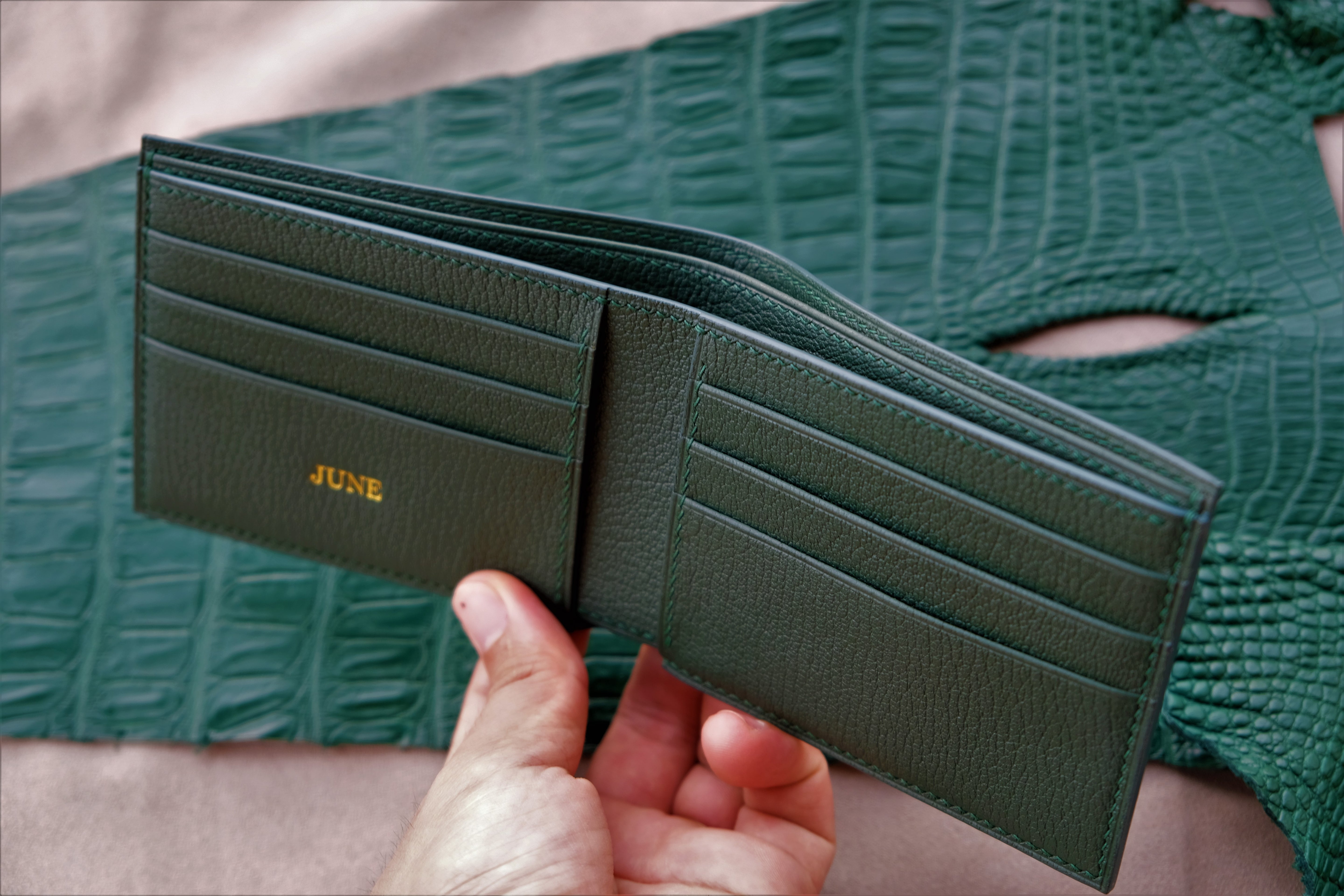 Made-to-Order Green Alligator Leather Wallet
