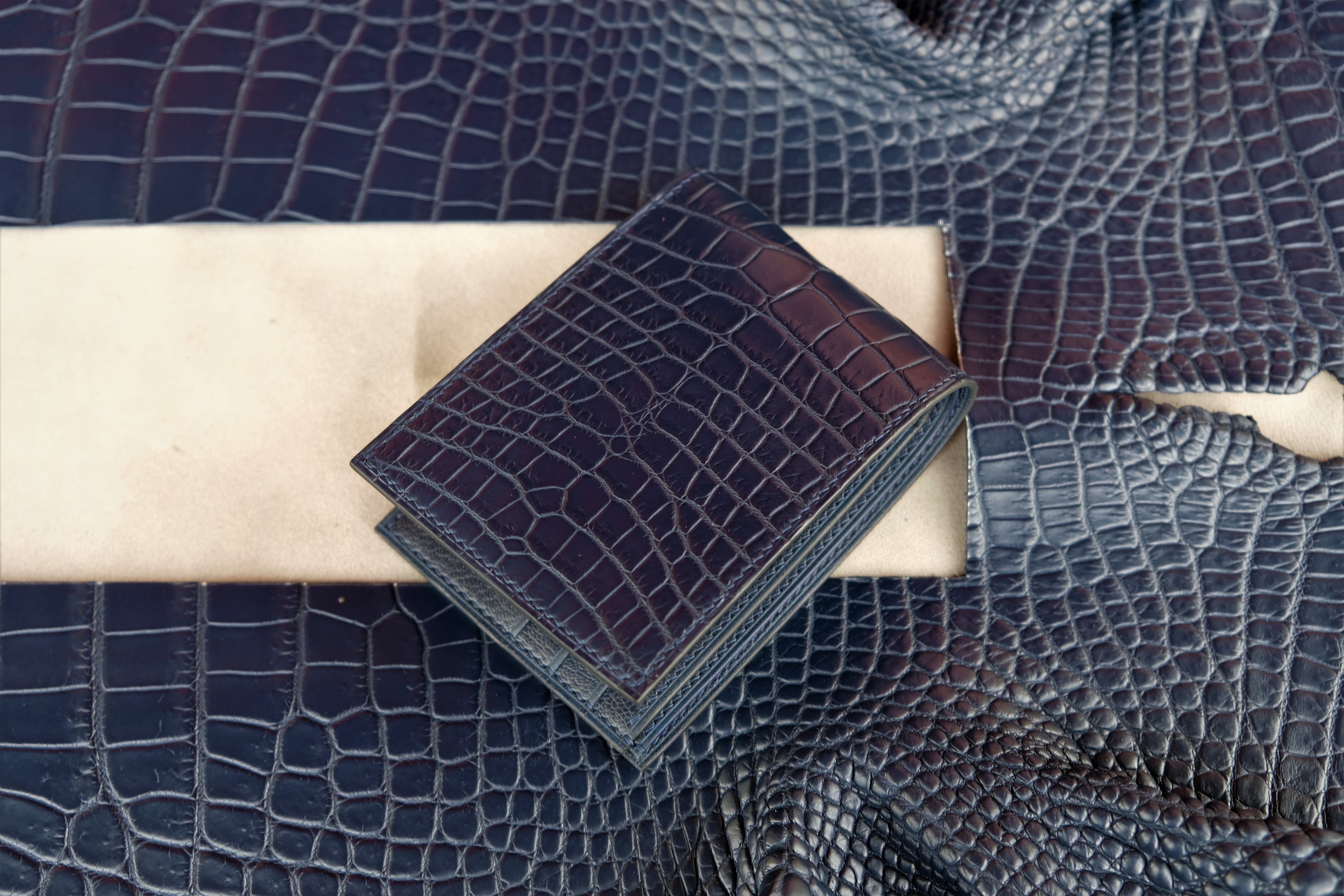 Made-to-Order Navy Alligator Leather Wallet