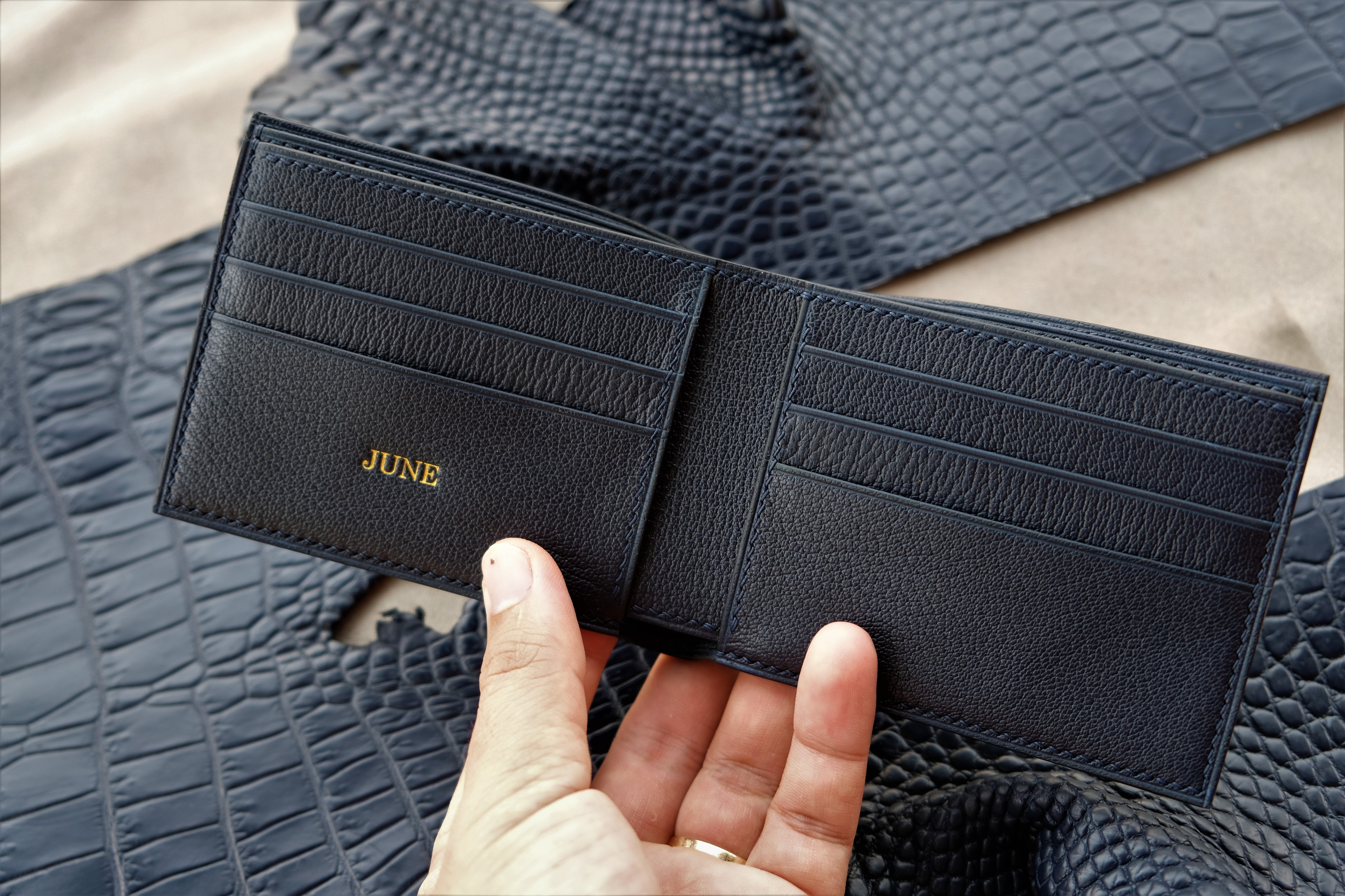 Made-to-Order Navy Alligator Leather Wallet