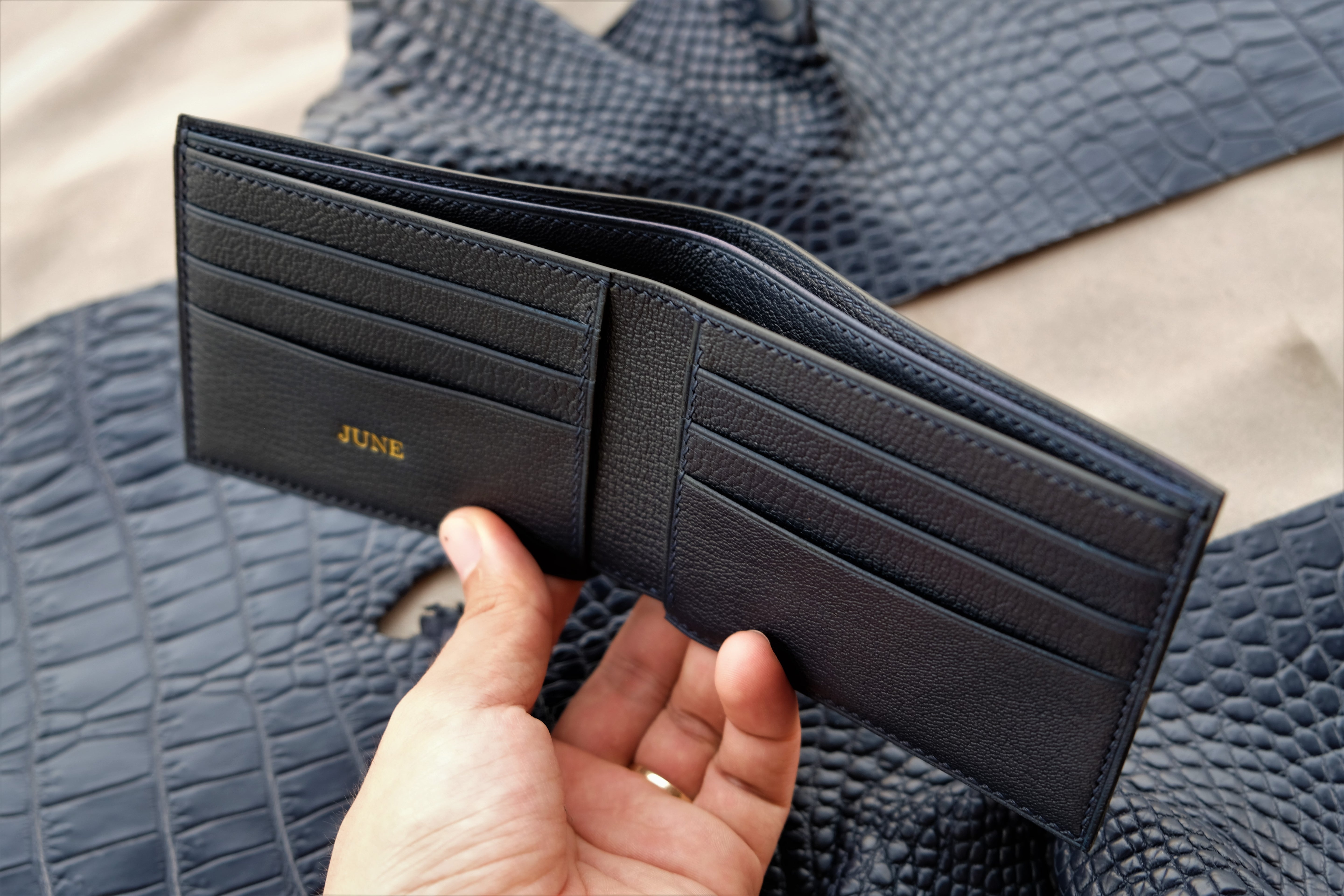 Made-to-Order Navy Alligator Leather Wallet
