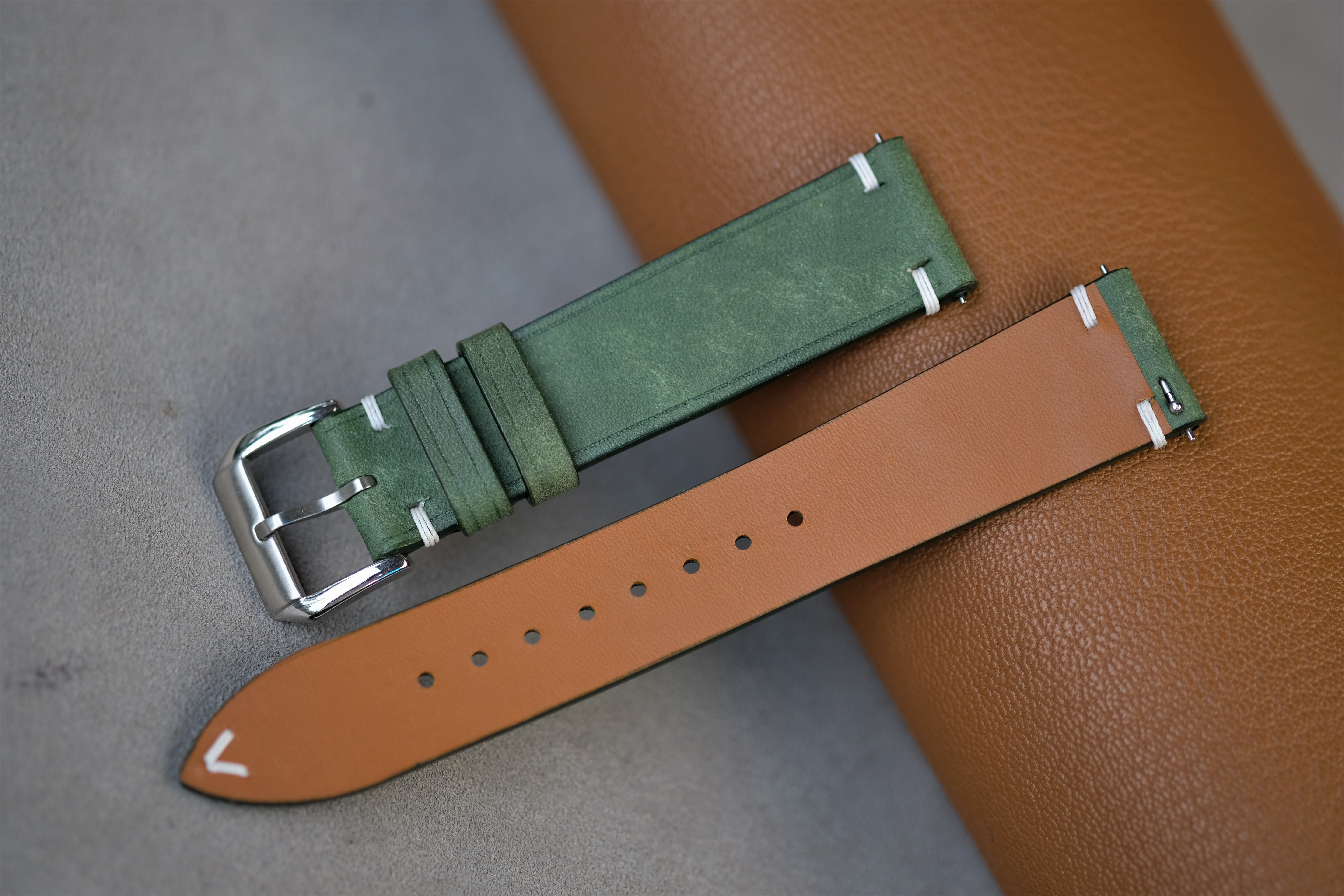 Maya Olive Green Leather Watch Strap