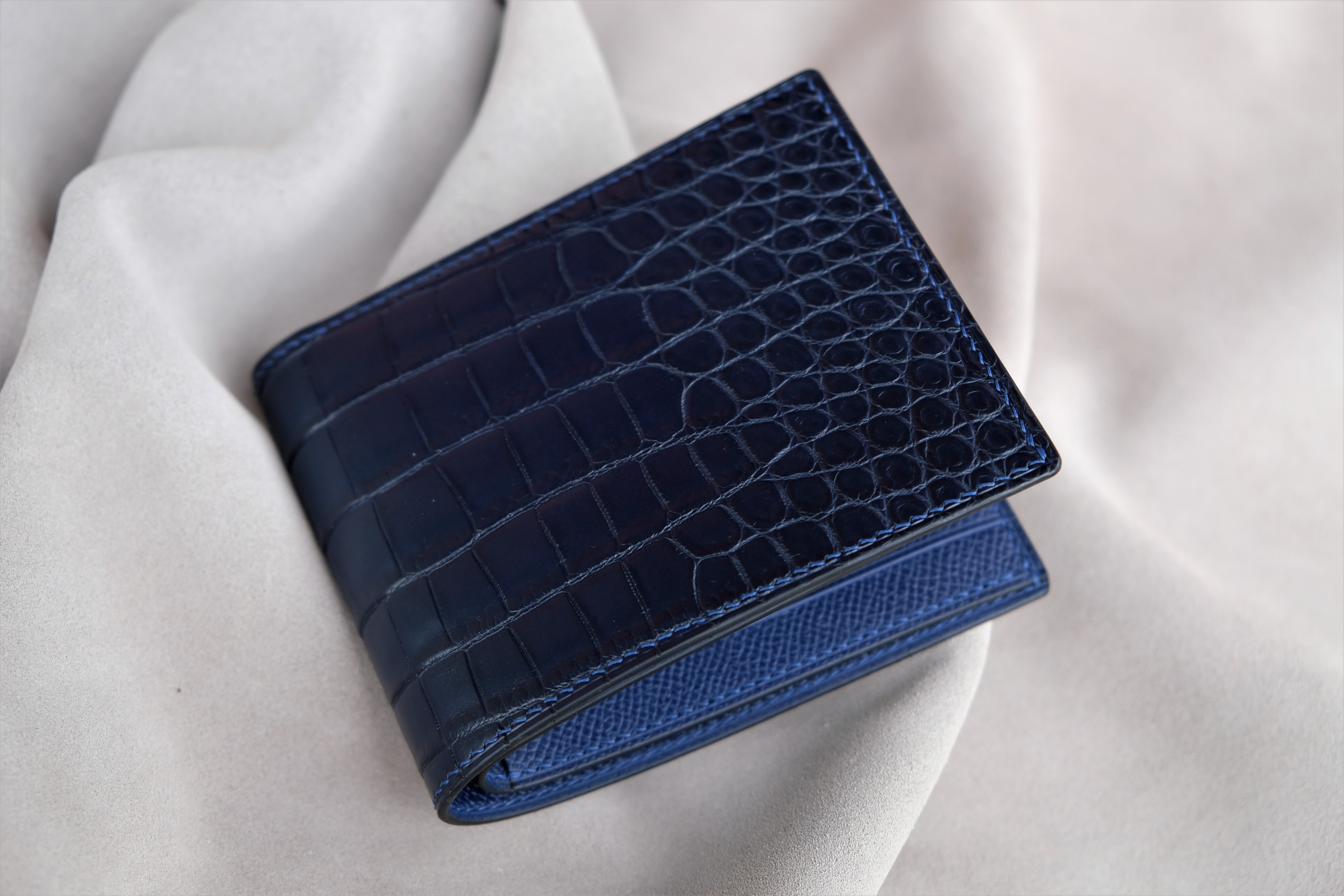 Made-to-Order Navy Alligator & French Epsom Leather Wallet