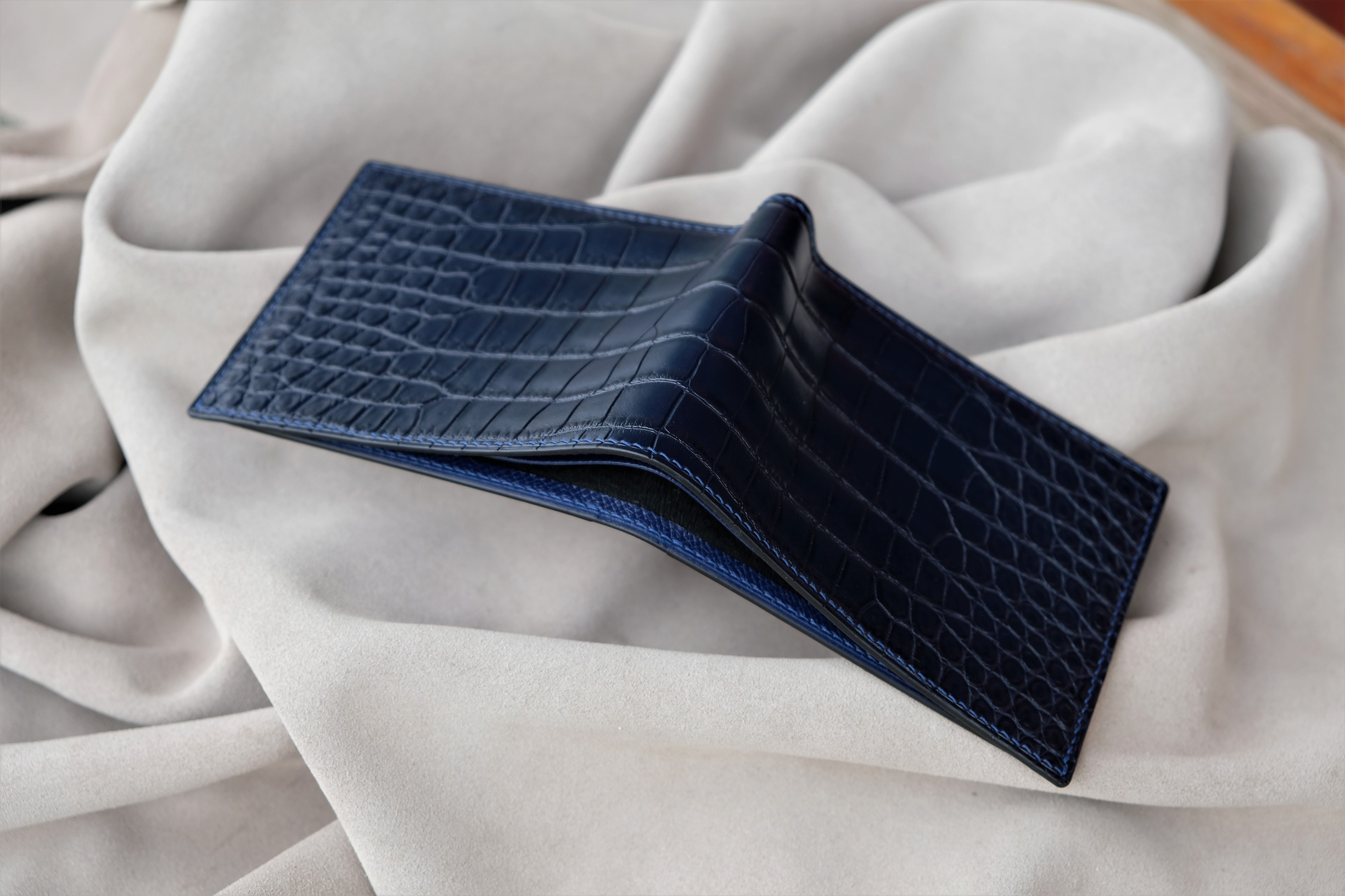 Made-to-Order Navy Alligator & French Epsom Leather Wallet