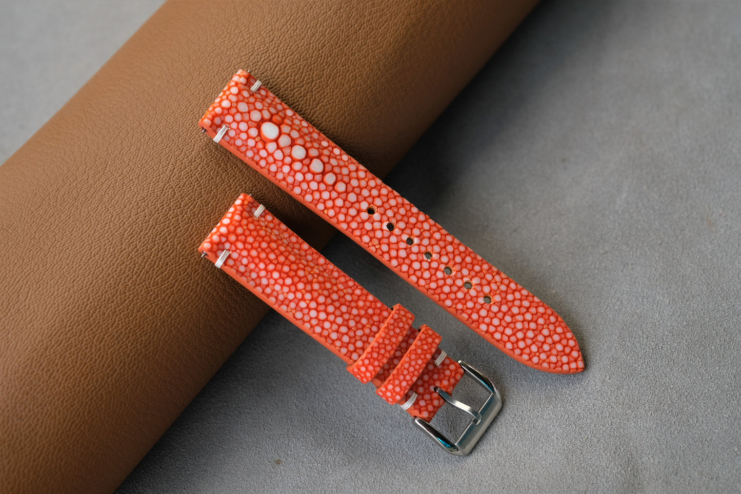 Orange Stingray Watch Strap 1 Pearl In The Center