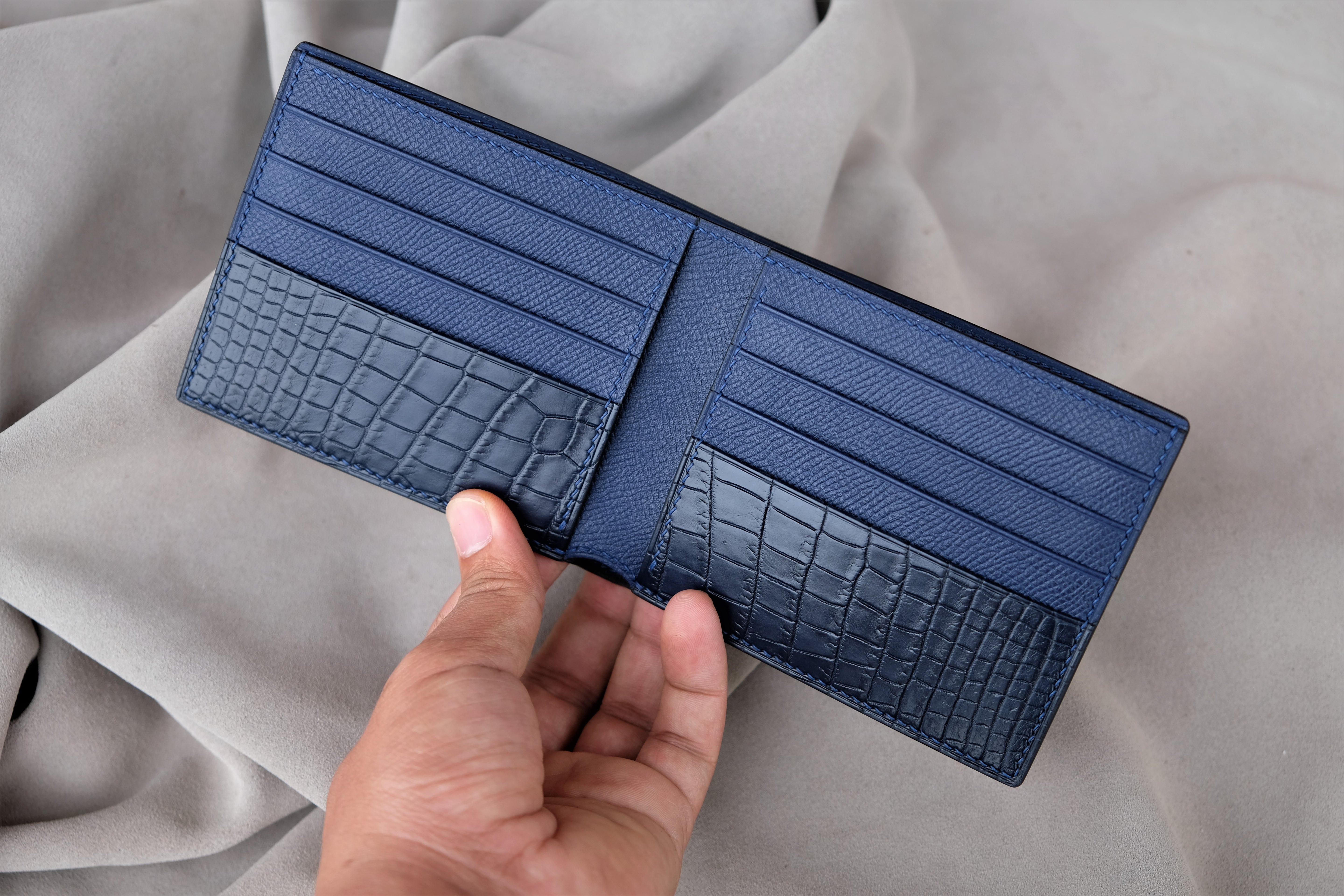 Made-to-Order Navy Alligator & French Epsom Leather Wallet
