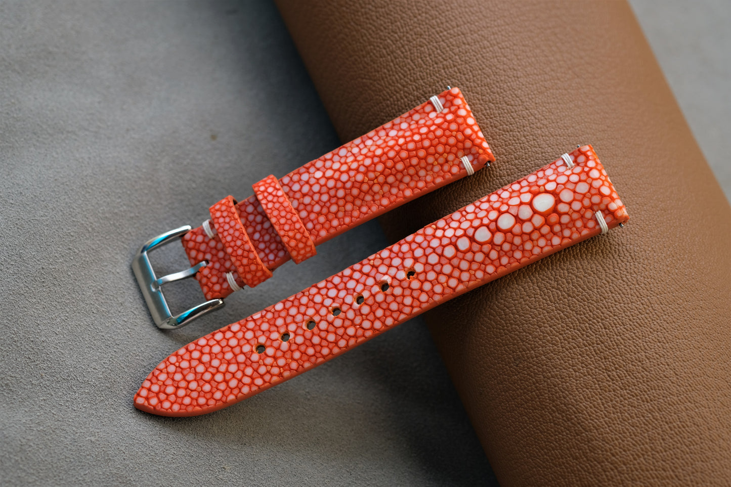 Orange Stingray Watch Strap 1 Pearl In The Center