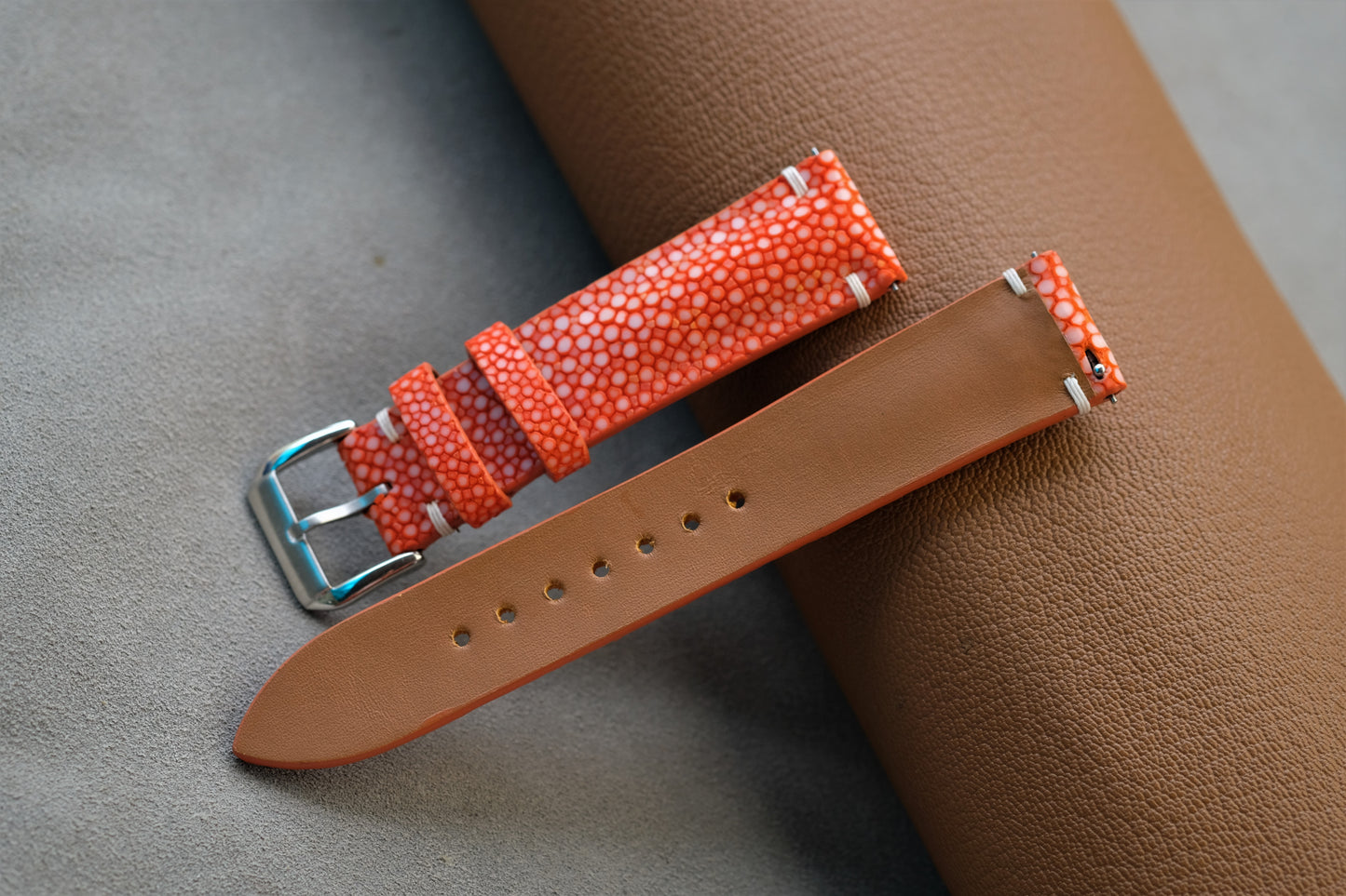 Orange Stingray Watch Strap 1 Pearl In The Center