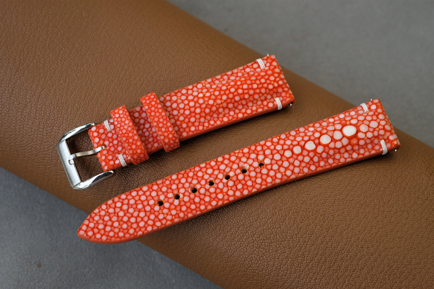 Orange Stingray Watch Strap 1 Pearl In The Center