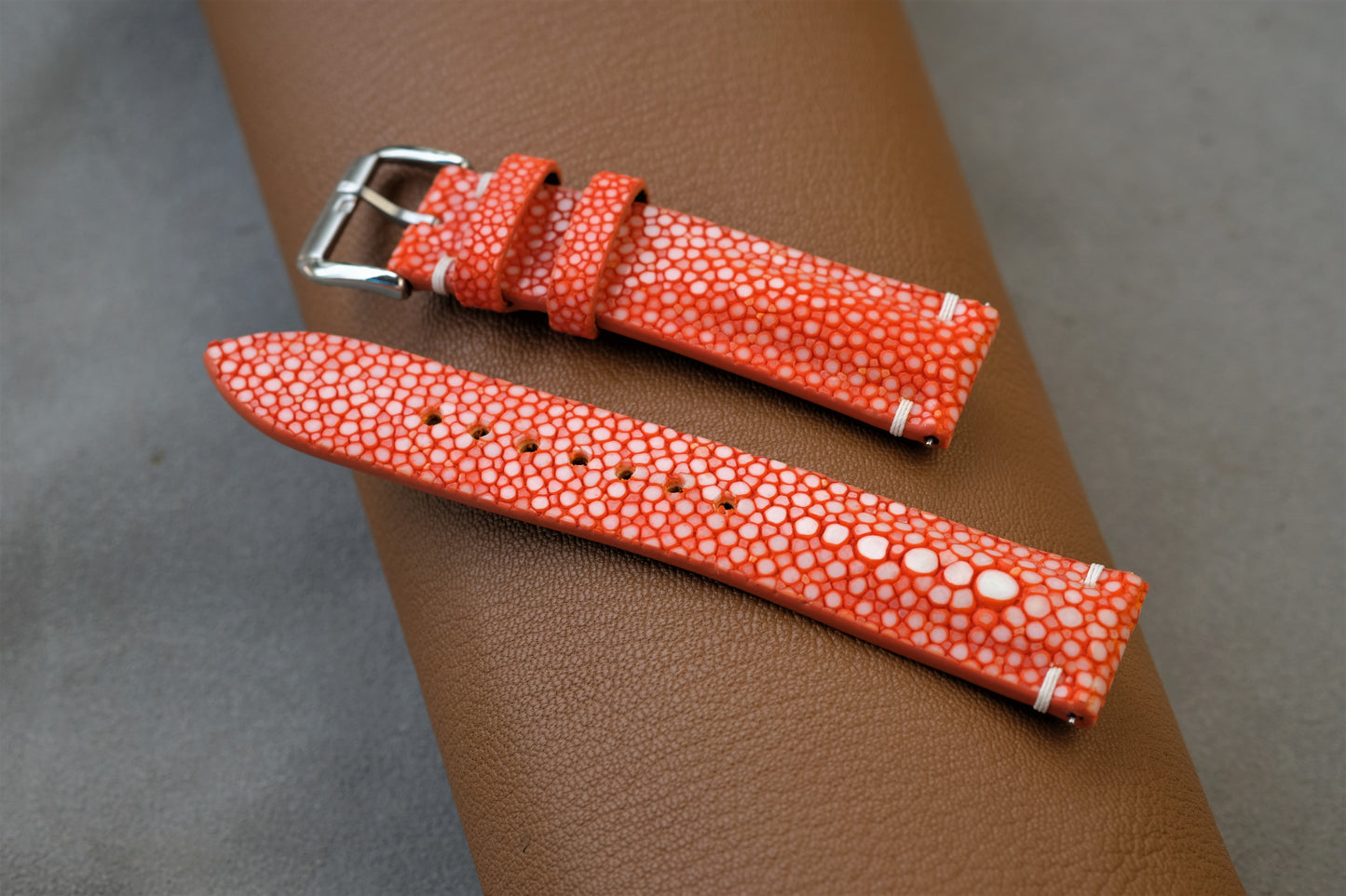 Orange Stingray Watch Strap 1 Pearl In The Center