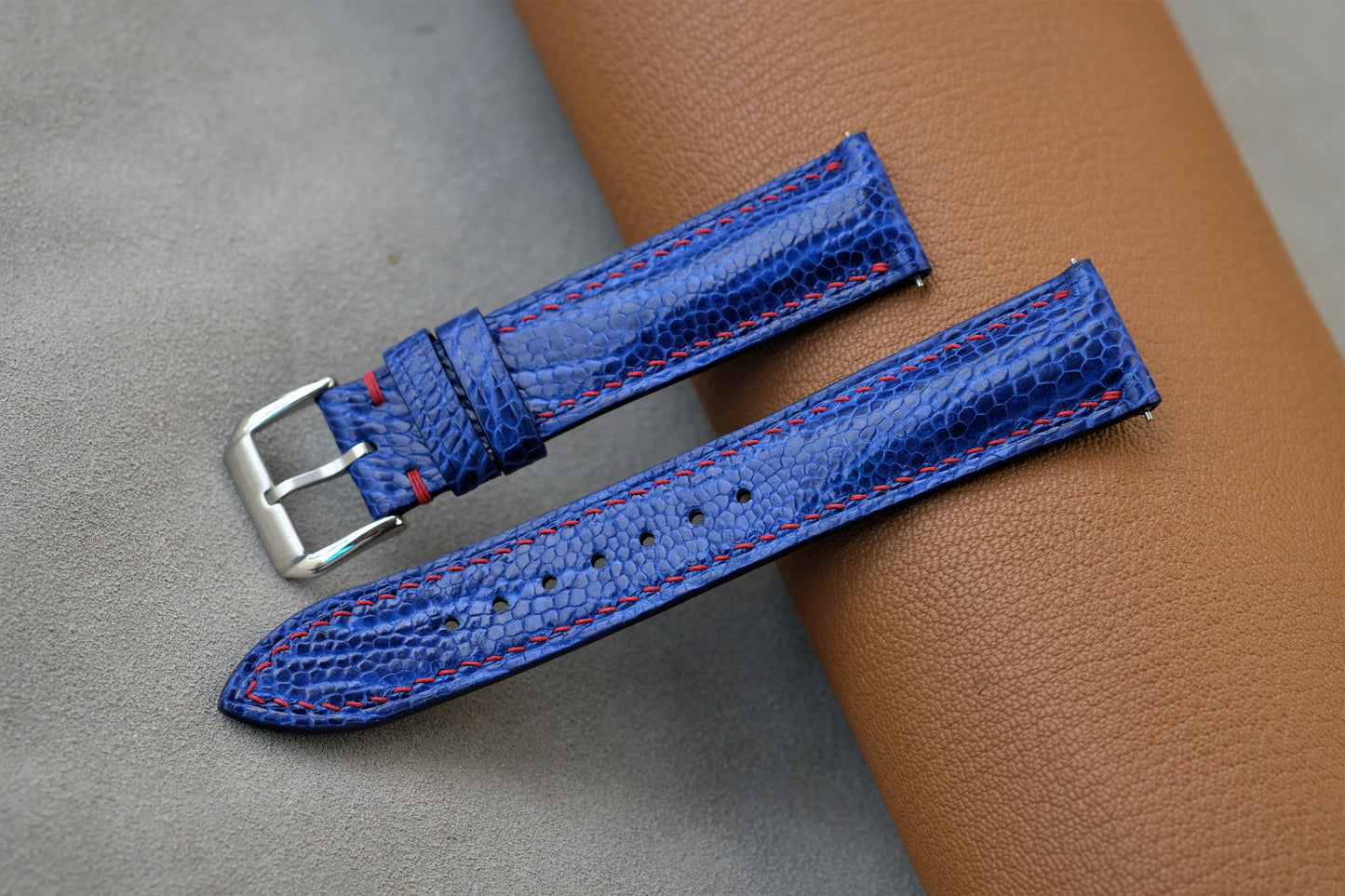 Blue Ostrich Leather Watch Strap