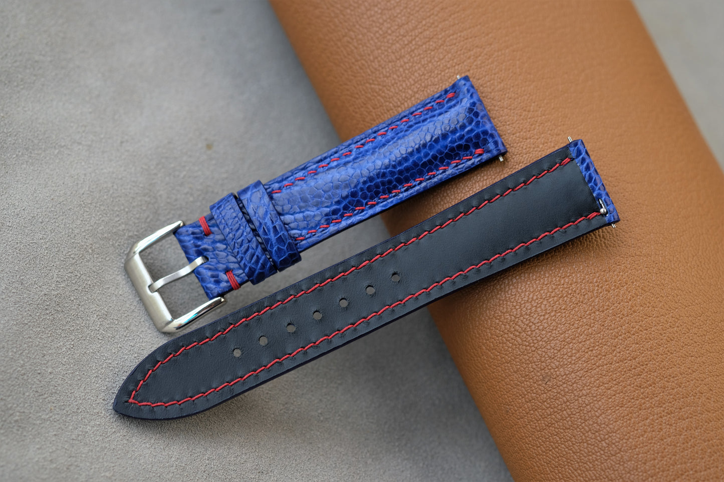 Blue Ostrich Leather Watch Strap