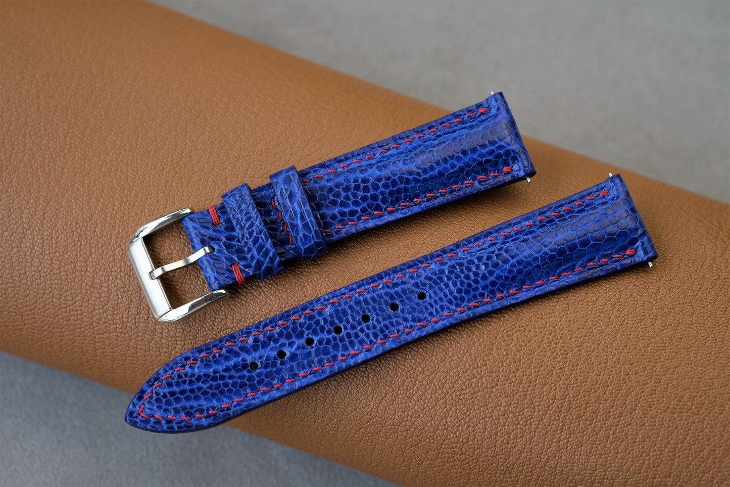 Blue Ostrich Leather Watch Strap