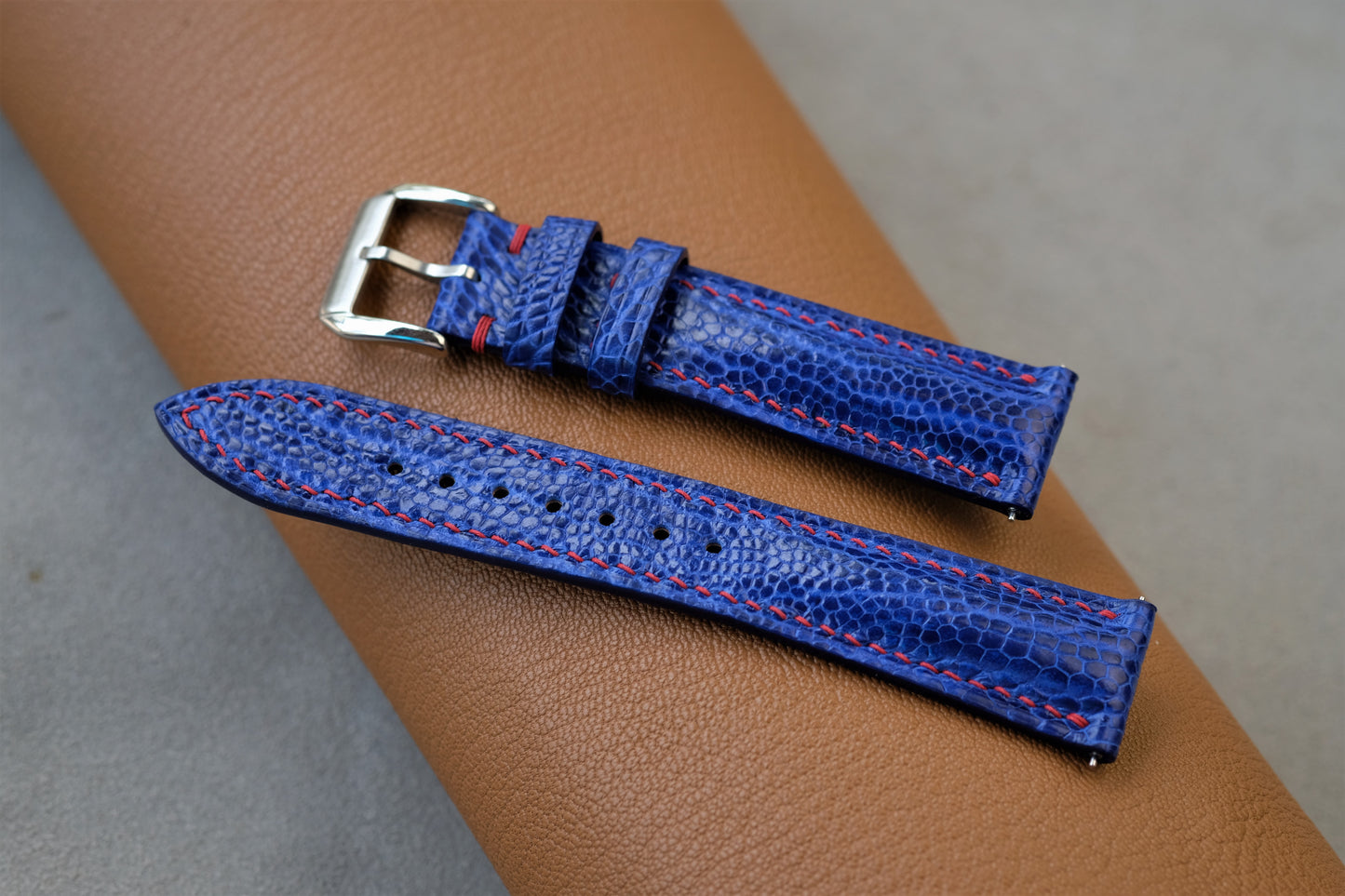 Blue Ostrich Leather Watch Strap