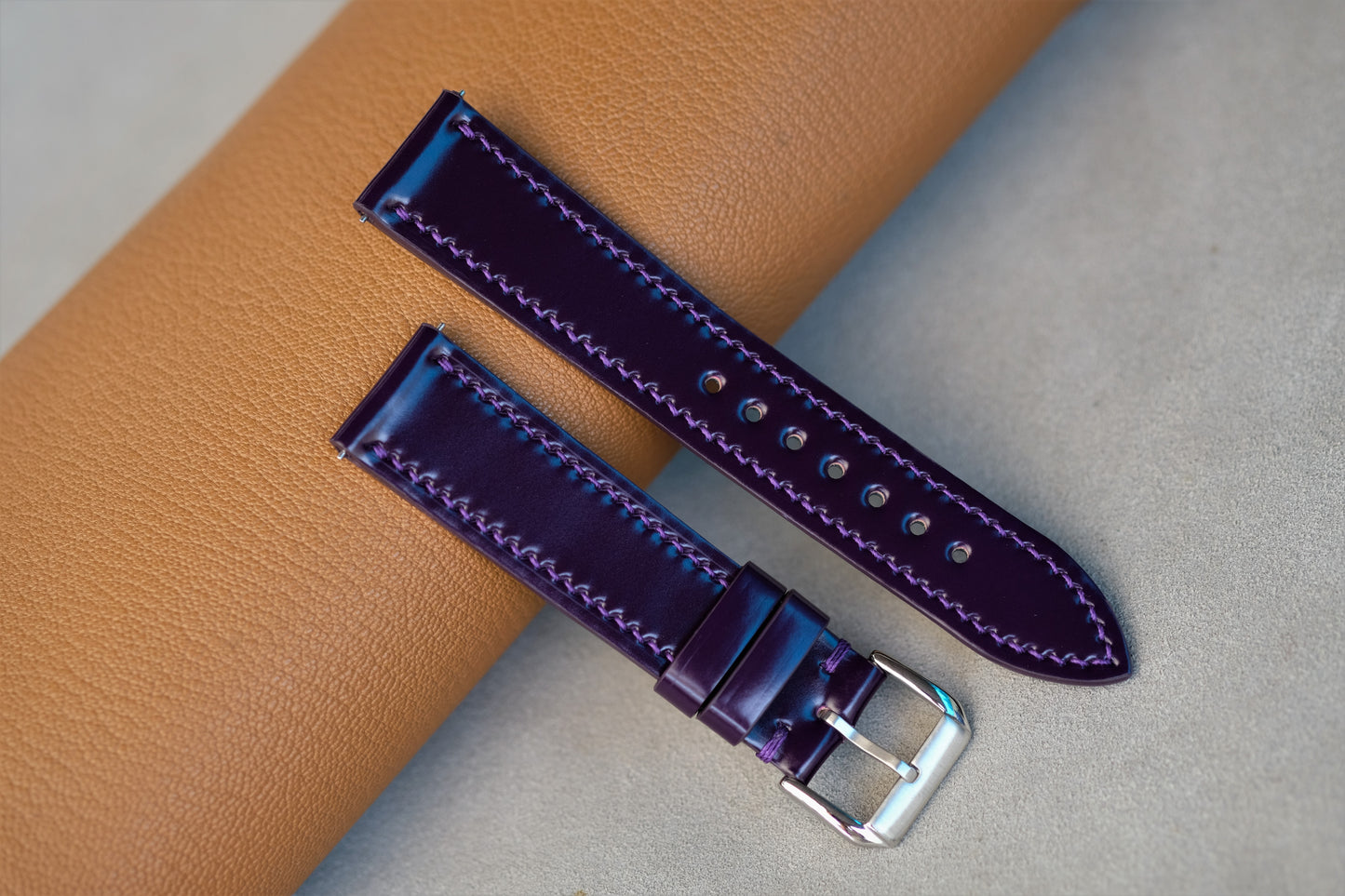 Purple Shinki Hikaku Shell Cordovan Watch Strap