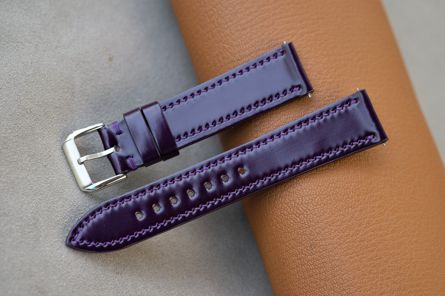 Purple Shinki Hikaku Shell Cordovan Watch Strap