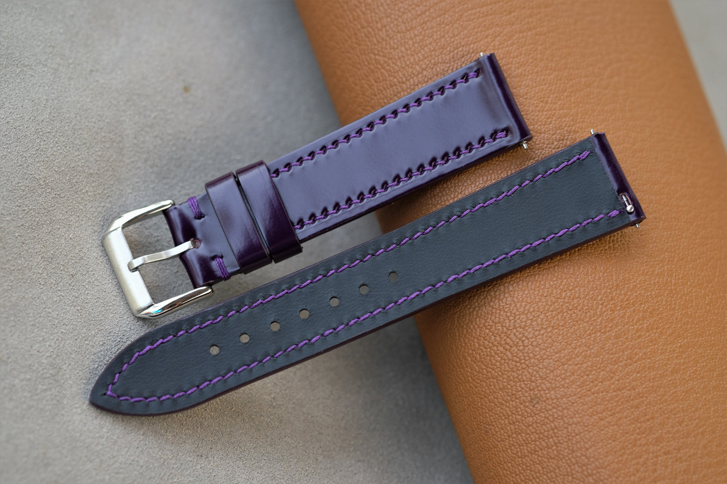 Purple Shinki Hikaku Shell Cordovan Watch Strap