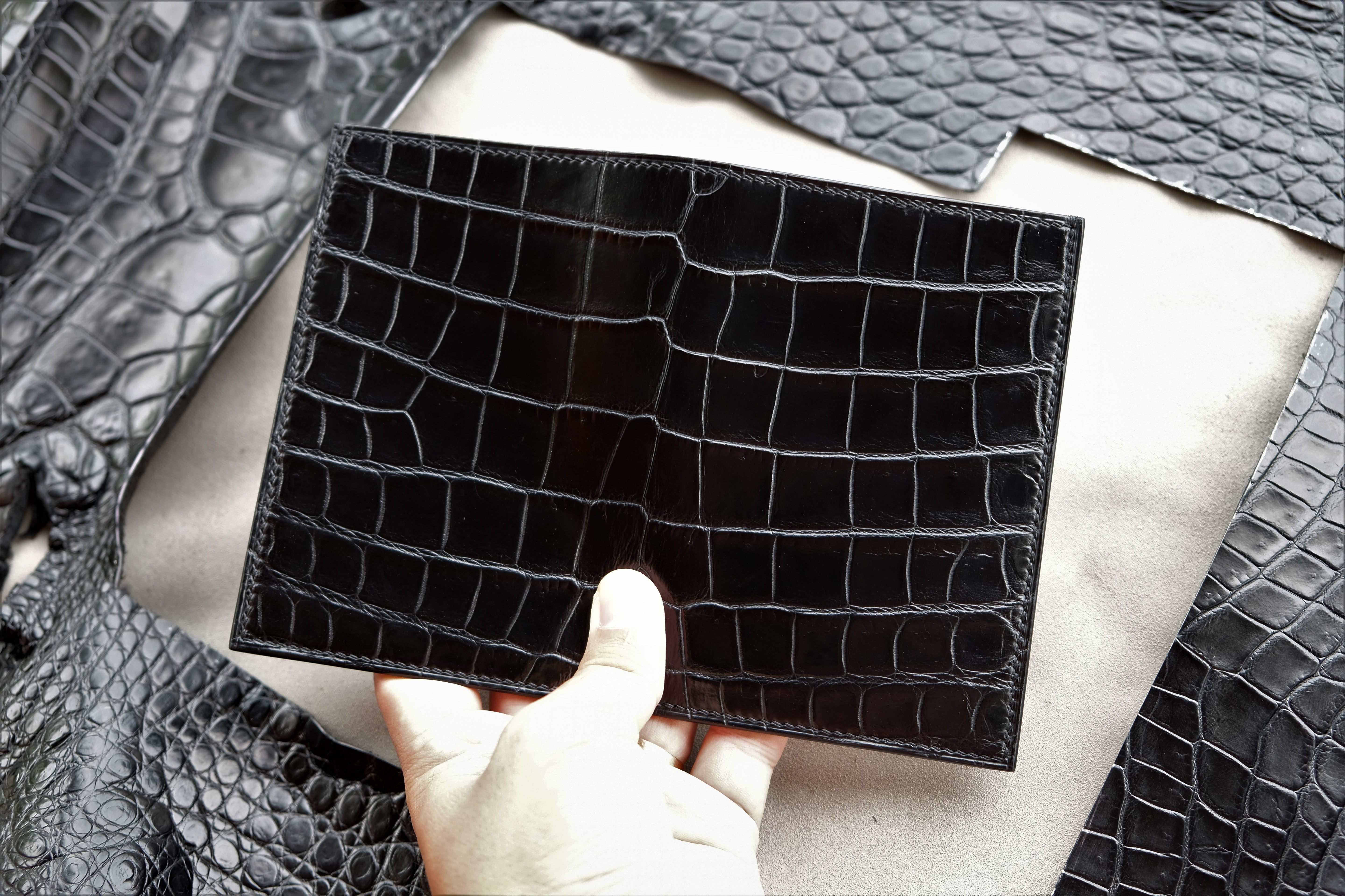 Black Alligator Leather Passport Holder