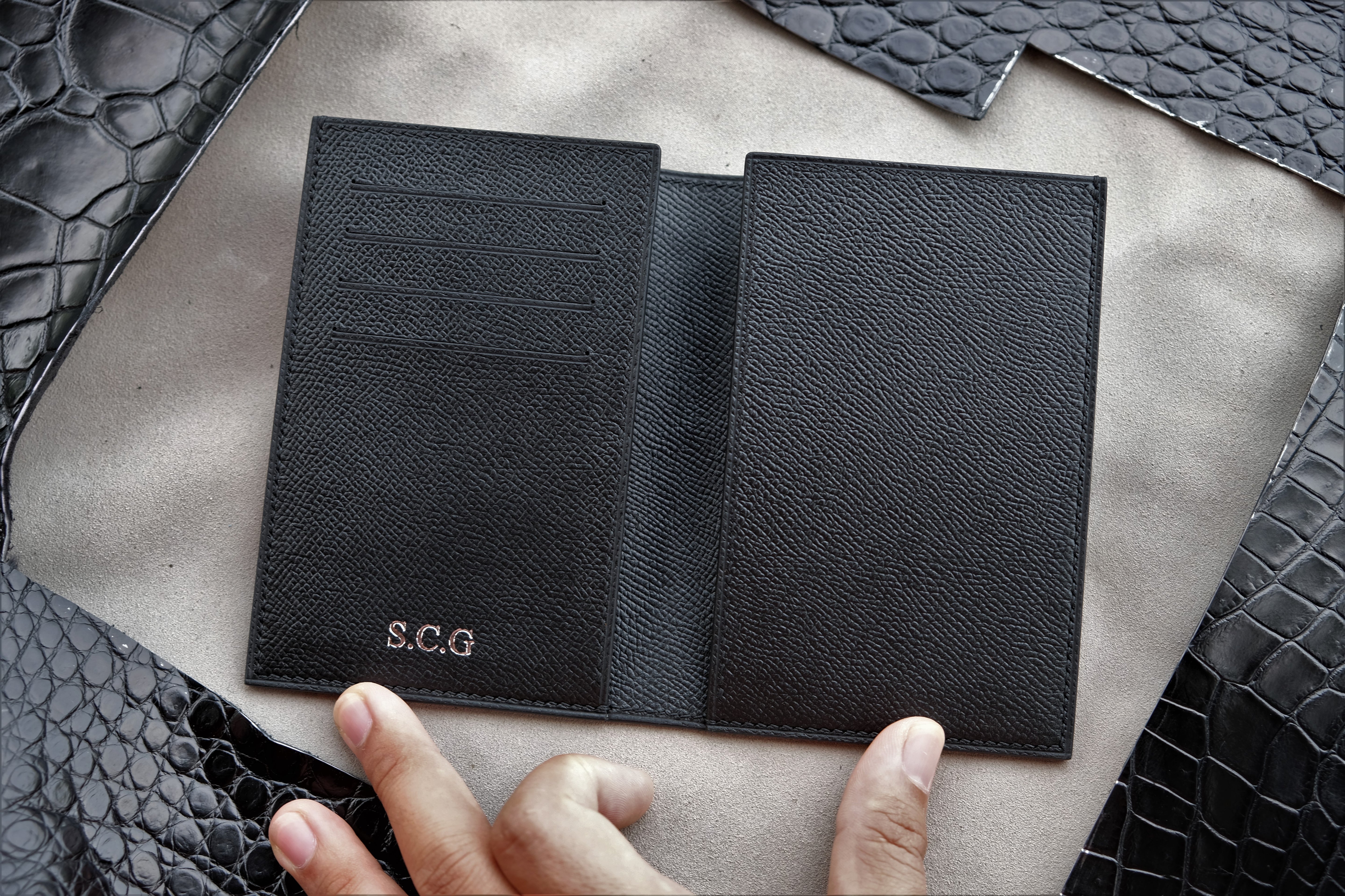 Black Alligator Leather Passport Holder