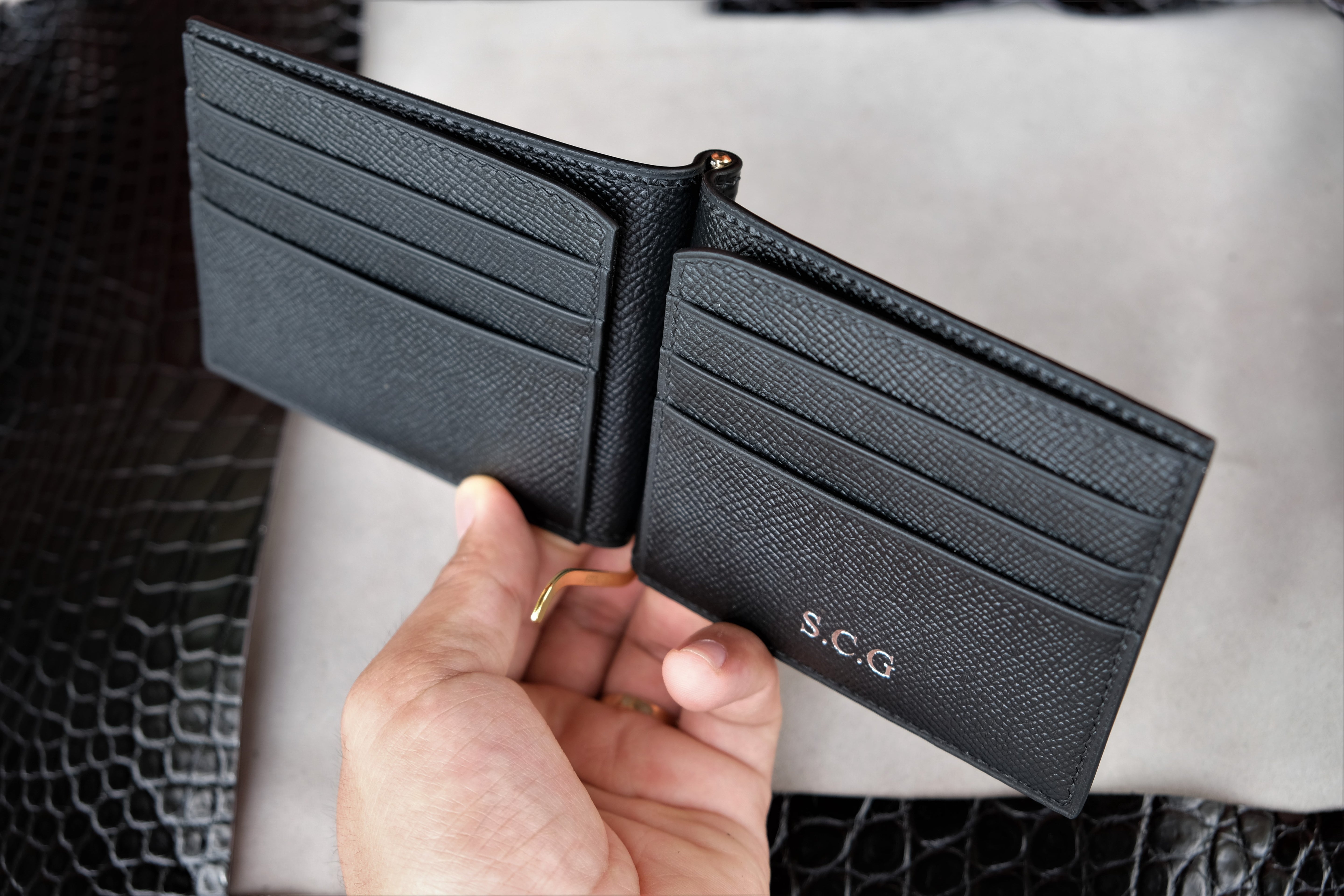 Black Alligator Leather Money Clip Wallet