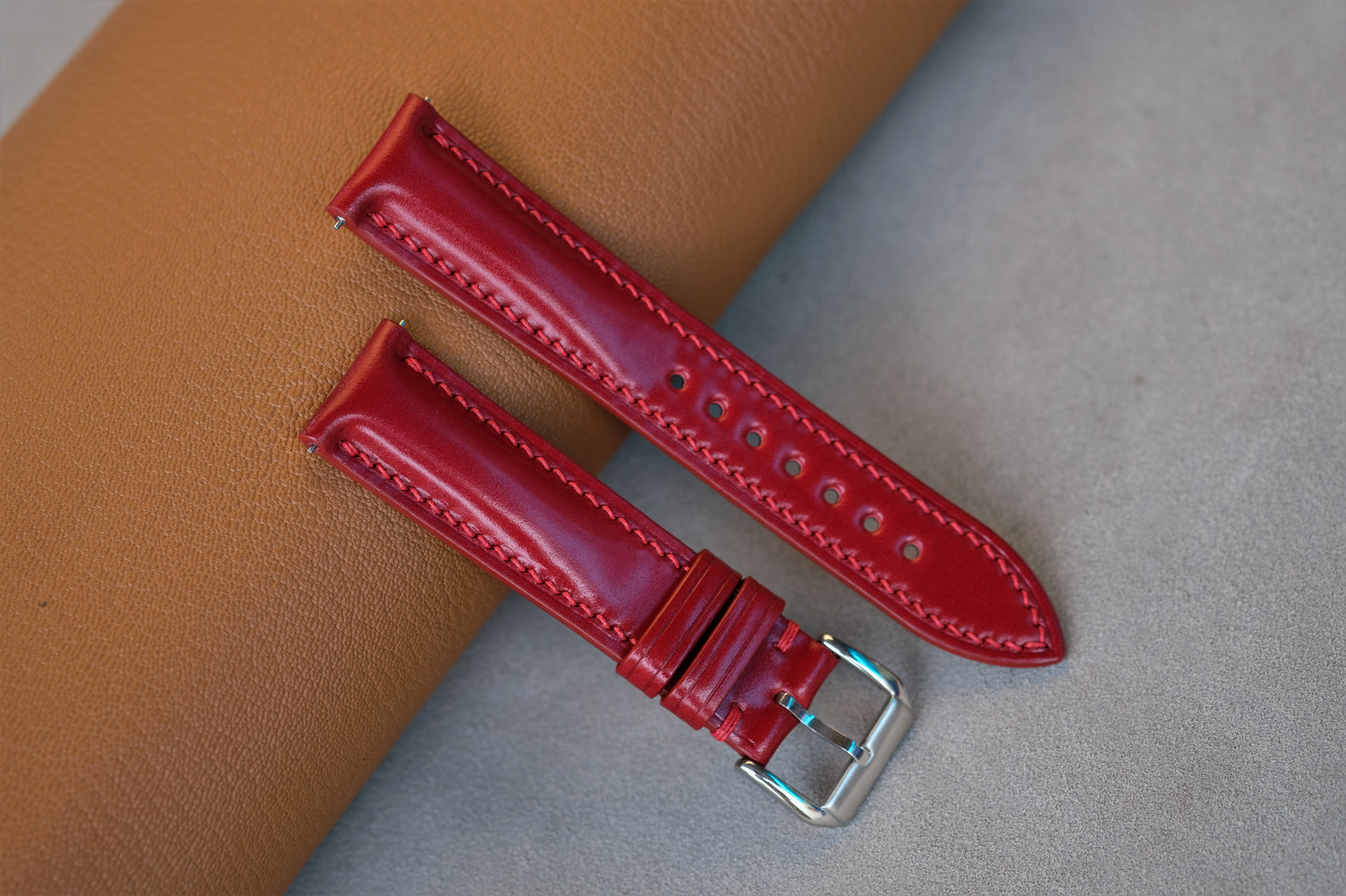 Red Shinki Hikaku Shell Cordovan Watch Strap