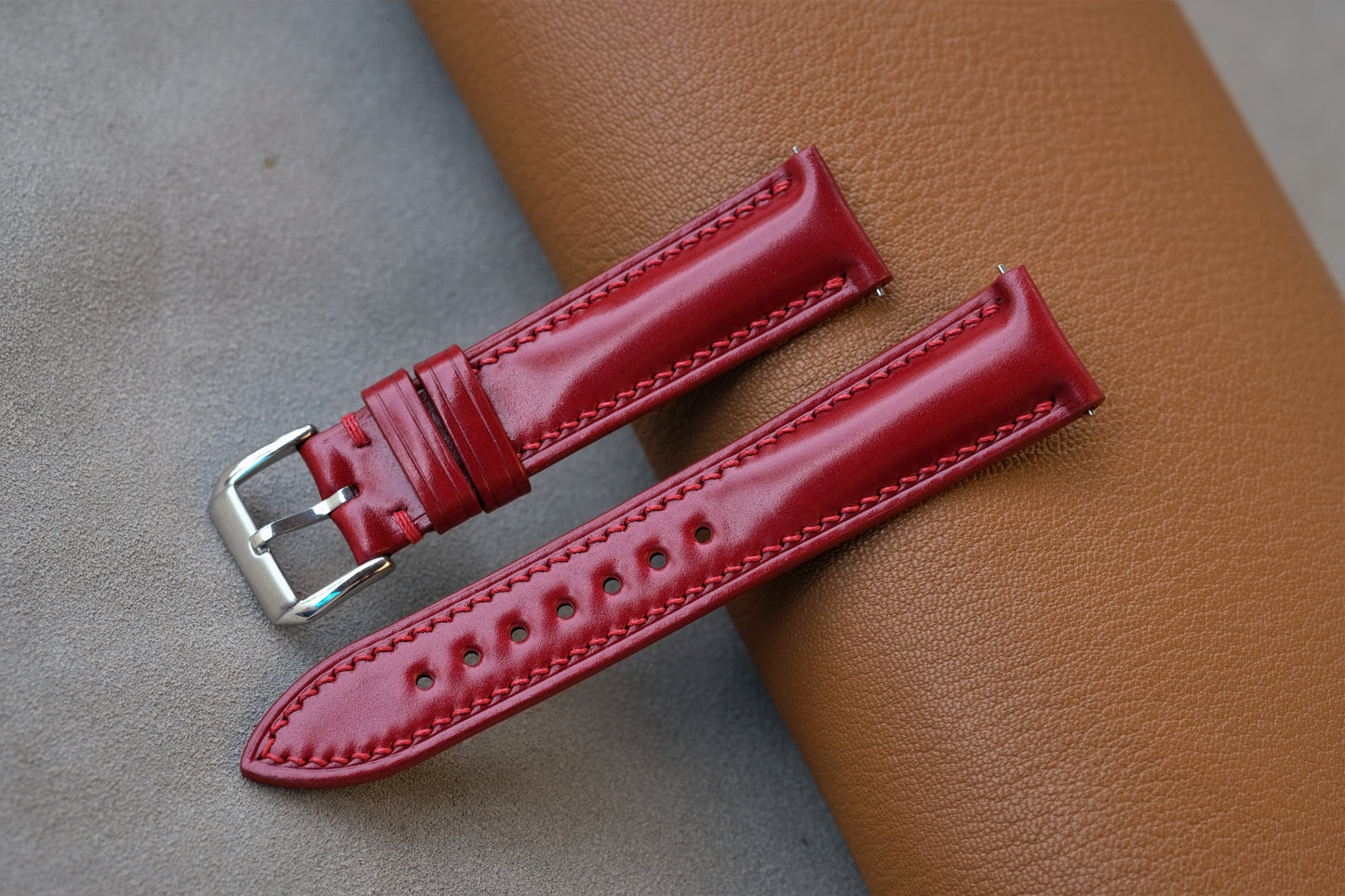 Red Shinki Hikaku Shell Cordovan Watch Strap