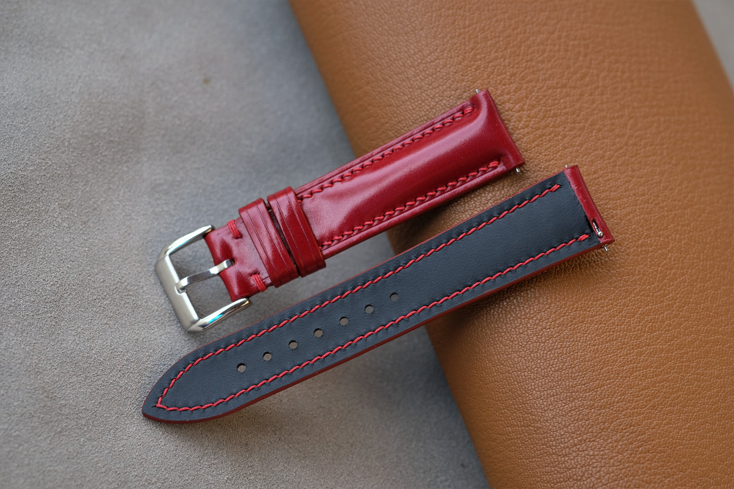 Red Shinki Hikaku Shell Cordovan Watch Strap