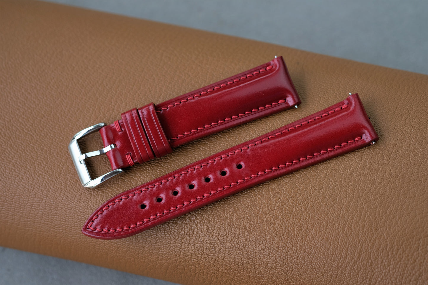 Red Shinki Hikaku Shell Cordovan Watch Strap