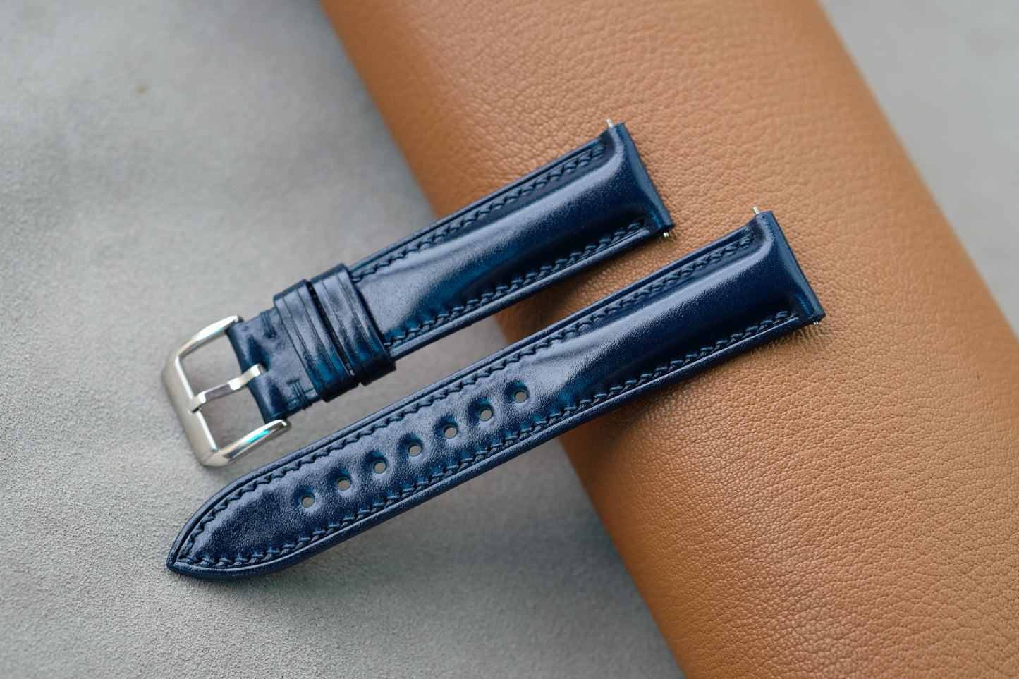 Blue Shinki Hikaku Shell Cordovan Leather Strap