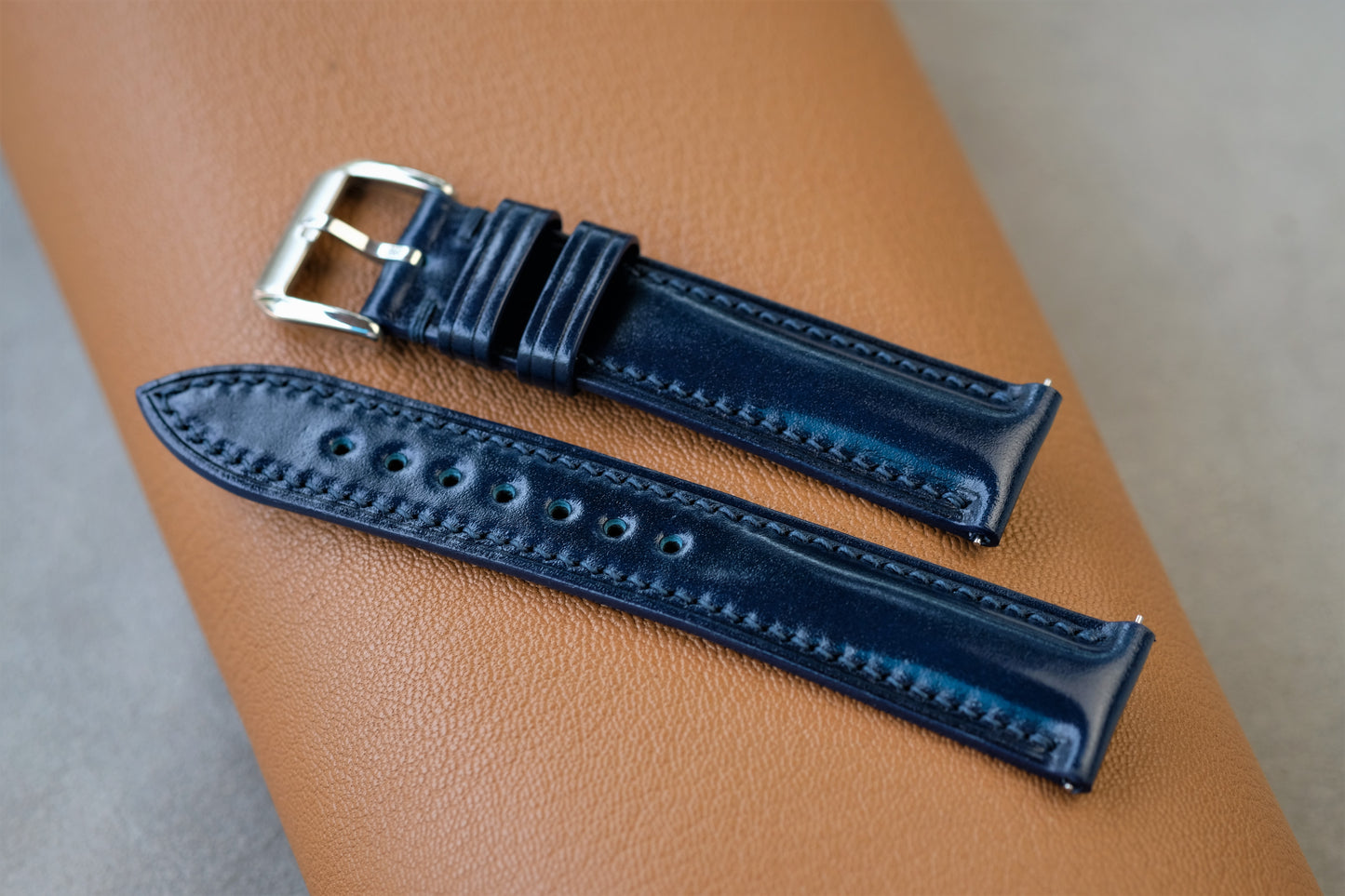 Blue Shinki Hikaku Shell Cordovan Leather Strap