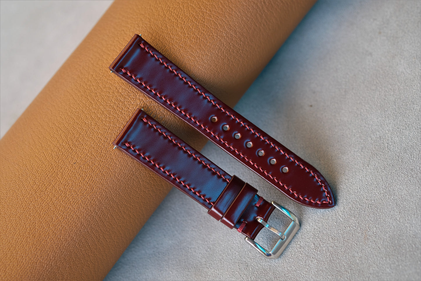 Burgundy Shinki Hikaku Shell Cordovan Watch Strap