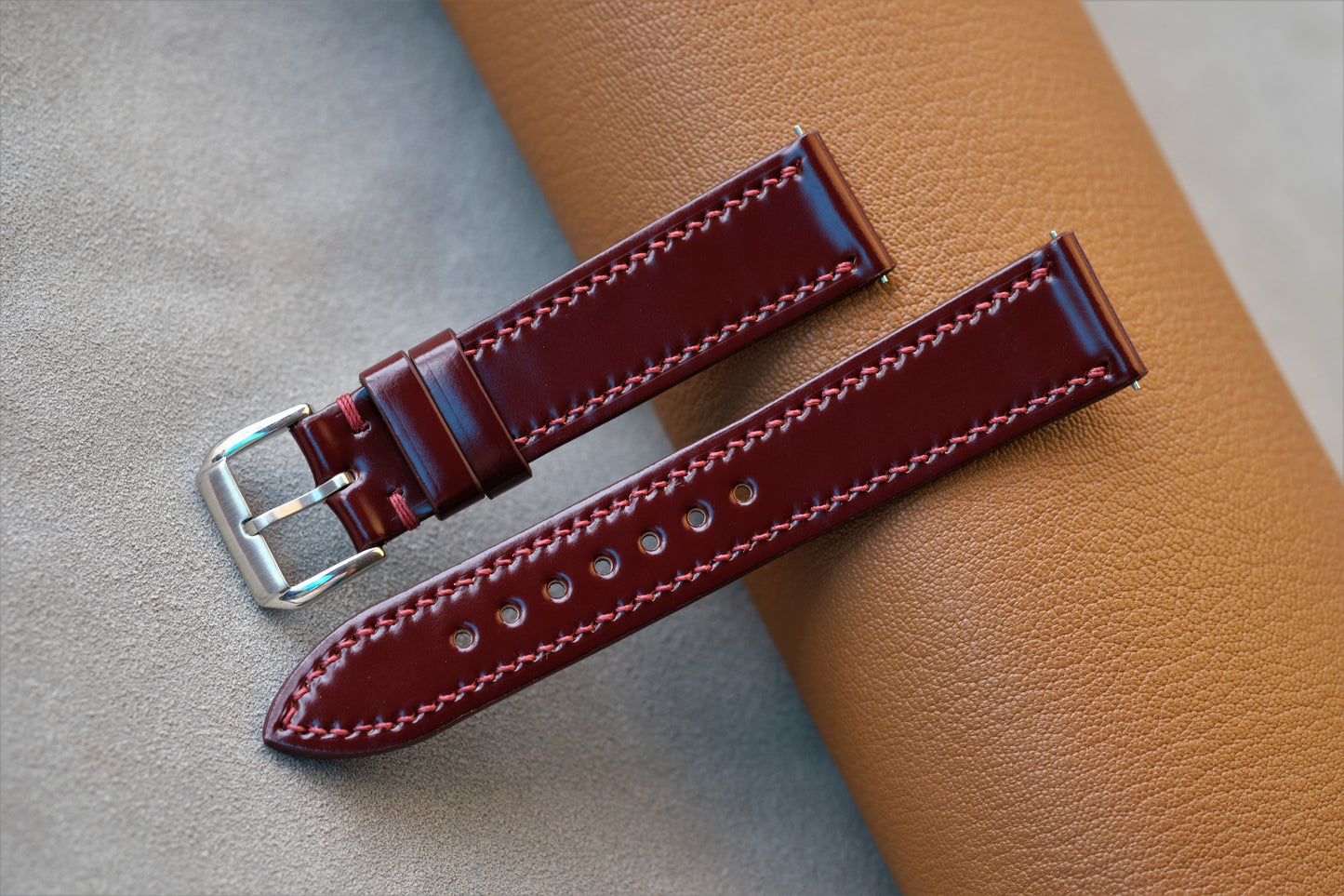 Burgundy Shinki Hikaku Shell Cordovan Watch Strap