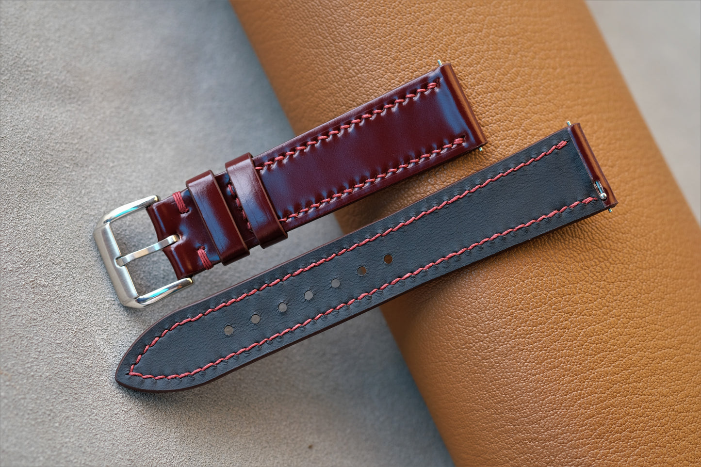 Burgundy Shinki Hikaku Shell Cordovan Watch Strap